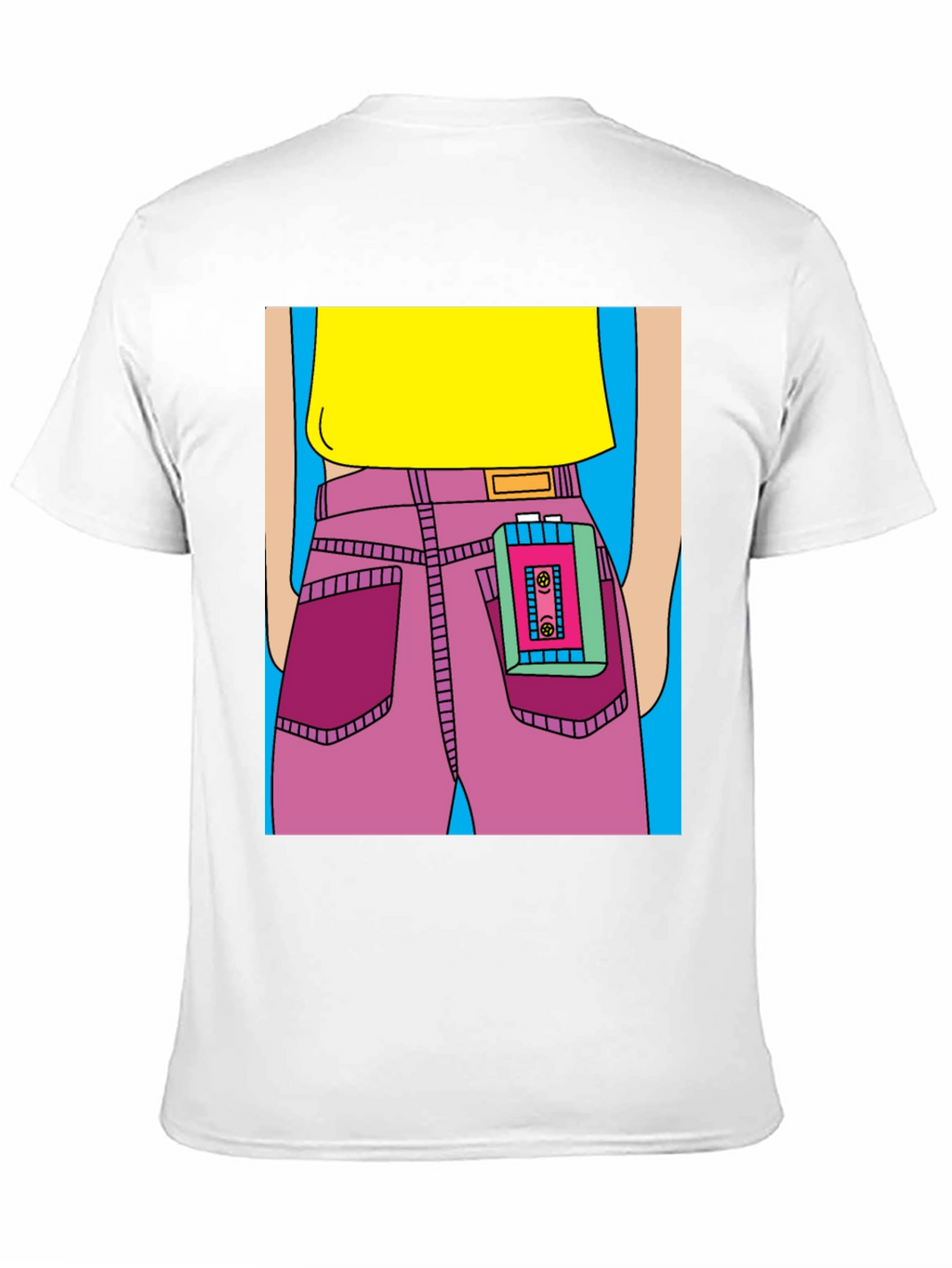 Retro Cartoon T-Shirt: Cassette Player in Pocket