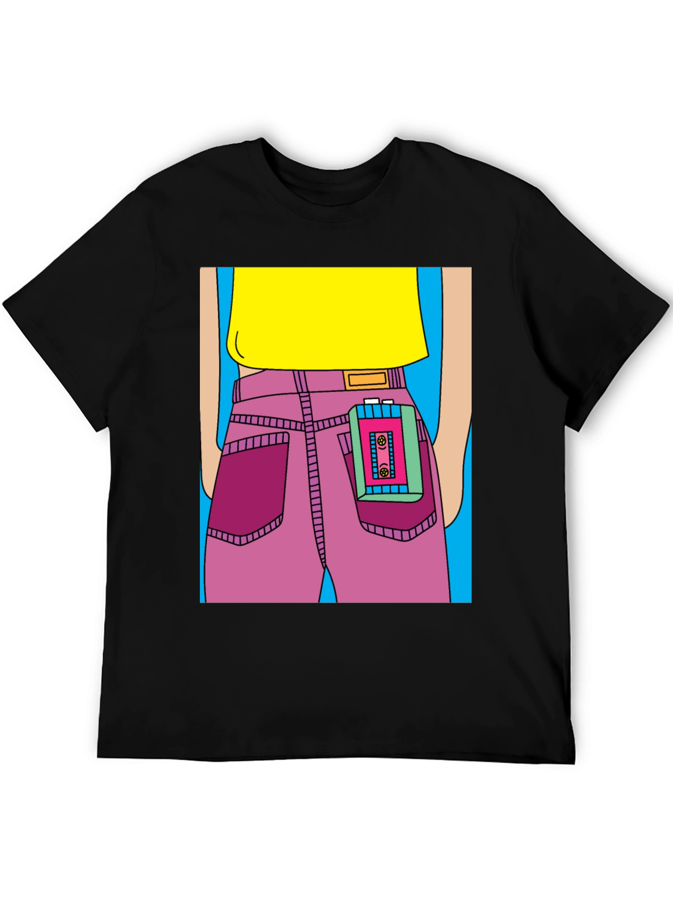 Retro Cartoon T-Shirt: Cassette Player in Pocket