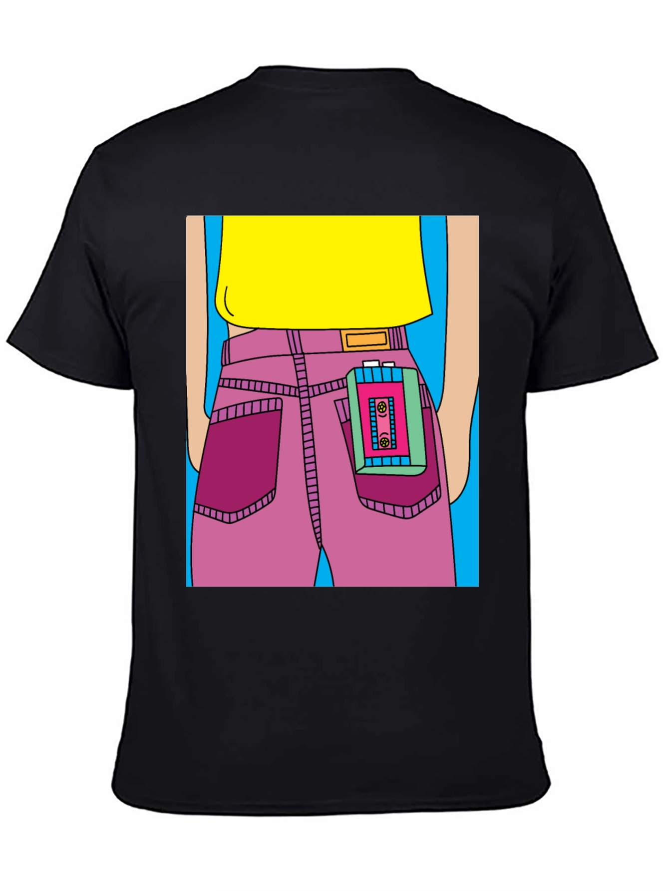 Retro Cartoon T-Shirt: Cassette Player in Pocket