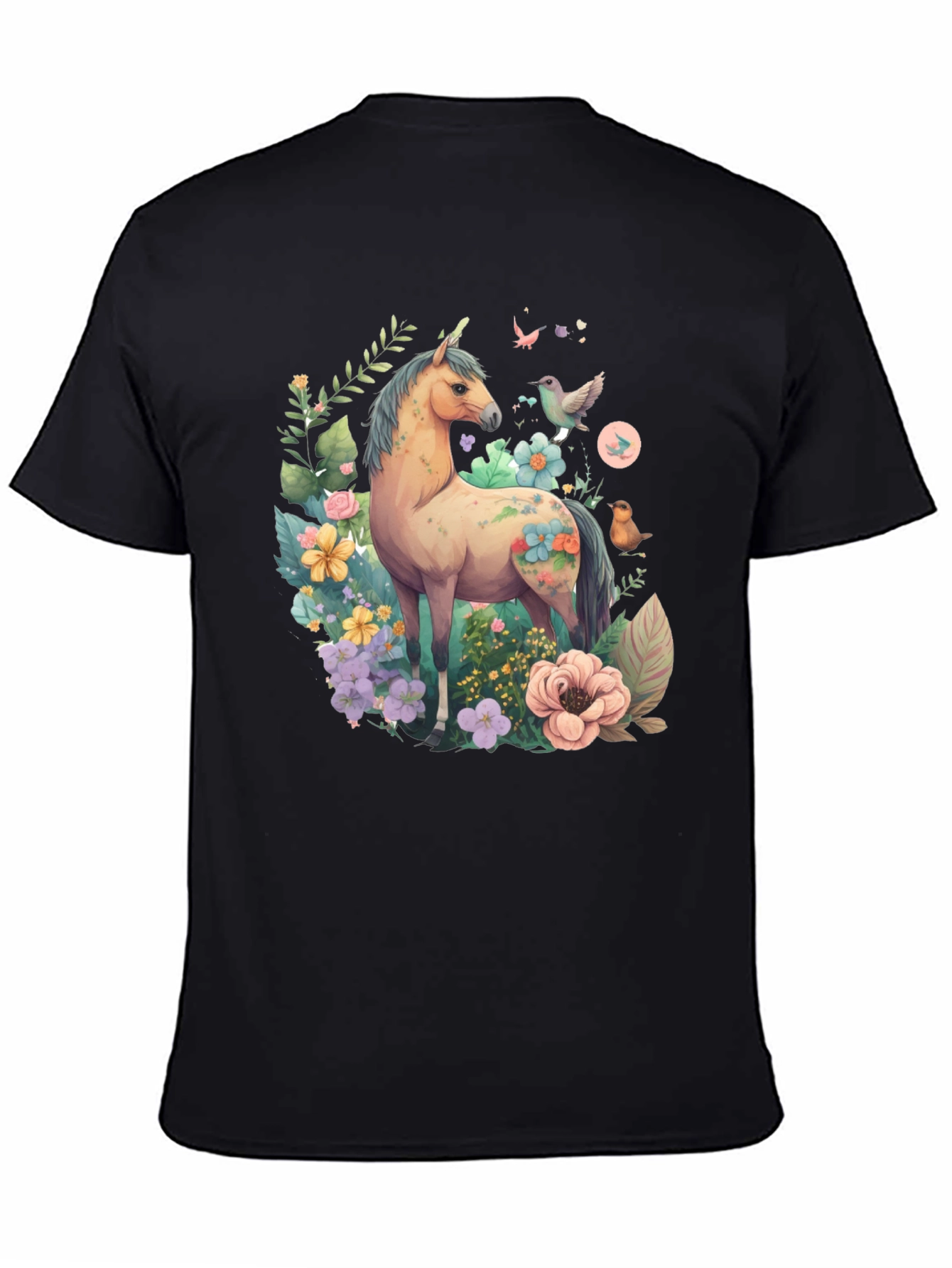 Floral Unicorn Graphic Tee - Soft Black Cotton Shirt