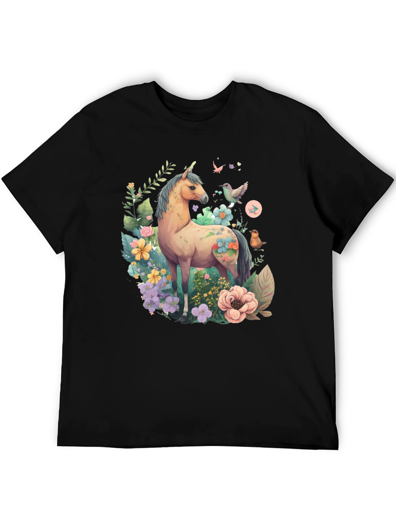Floral Unicorn Graphic Tee - Soft Black Cotton Shirt
