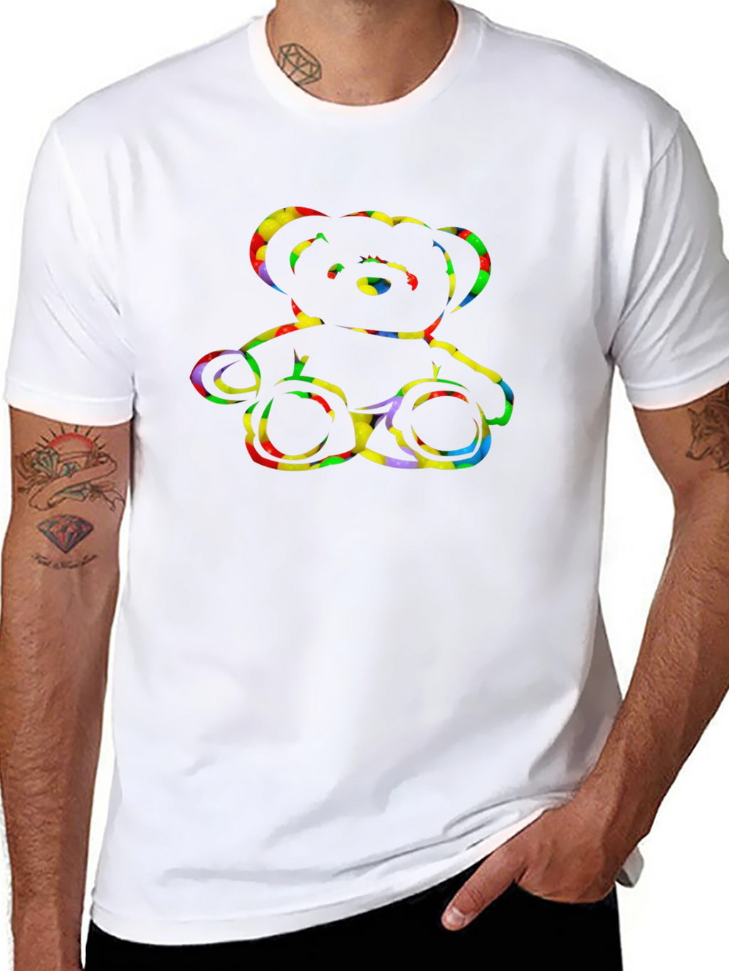 Rainbow Teddy Bear Black Graphic Tee