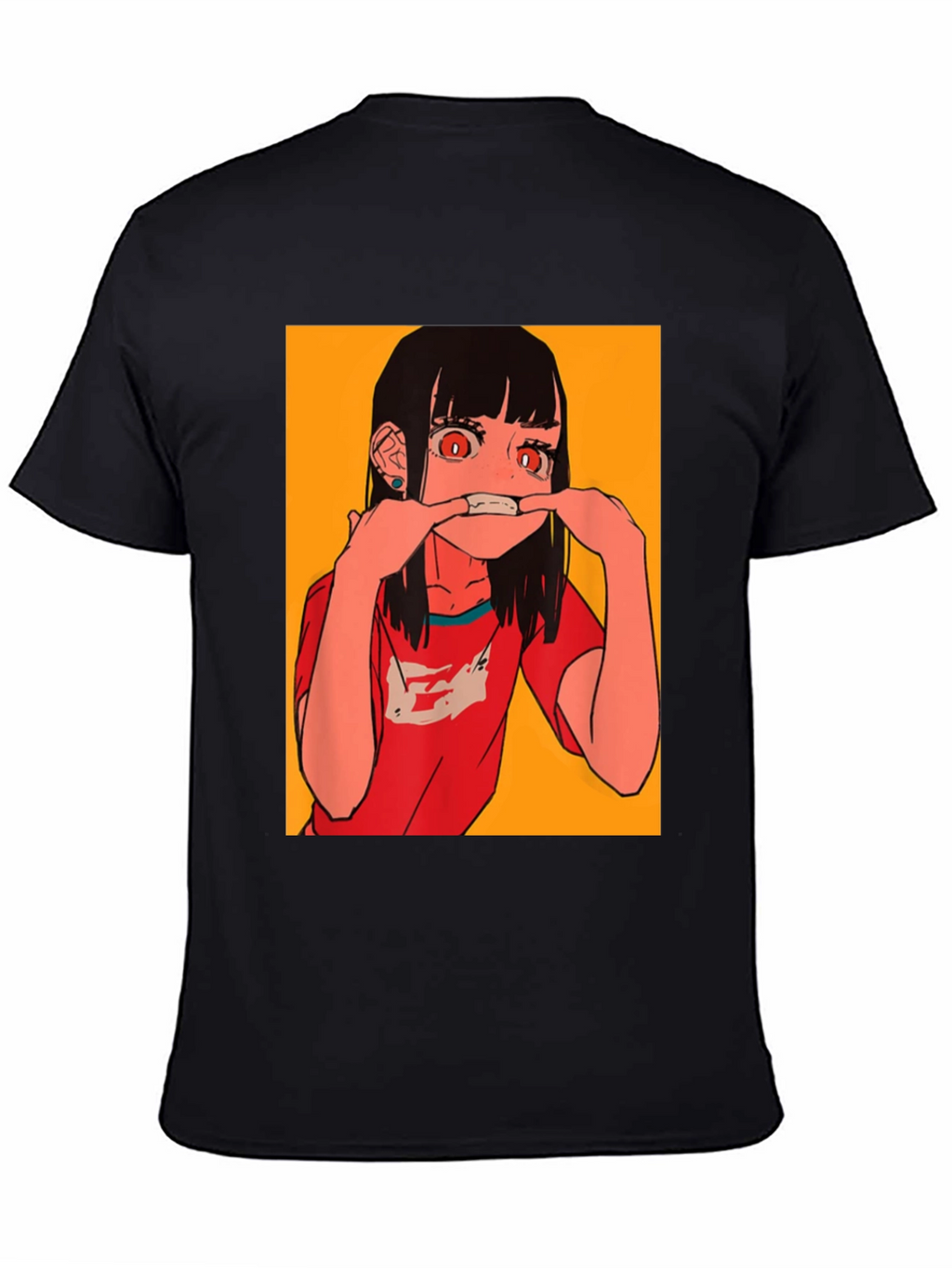 Anime Girl Graphic Tee - Black Cotton Blend T-Shirt