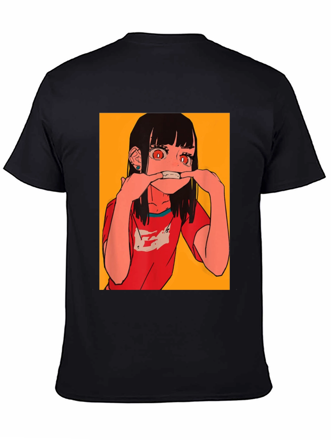 Anime Girl Graphic Tee - Black Cotton Blend T-Shirt