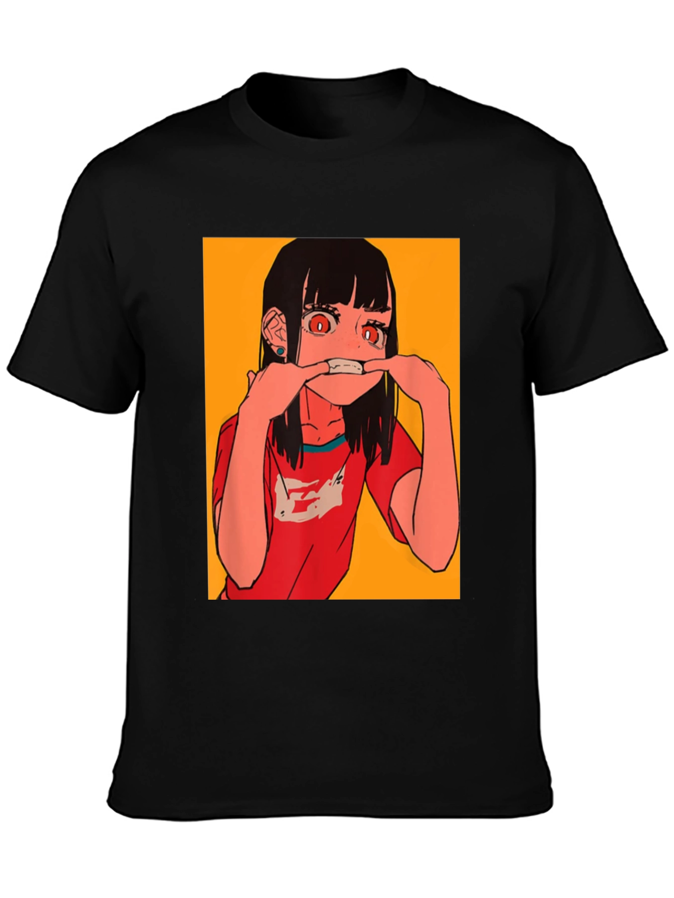 Anime Girl Graphic Tee - Black Cotton Blend T-Shirt