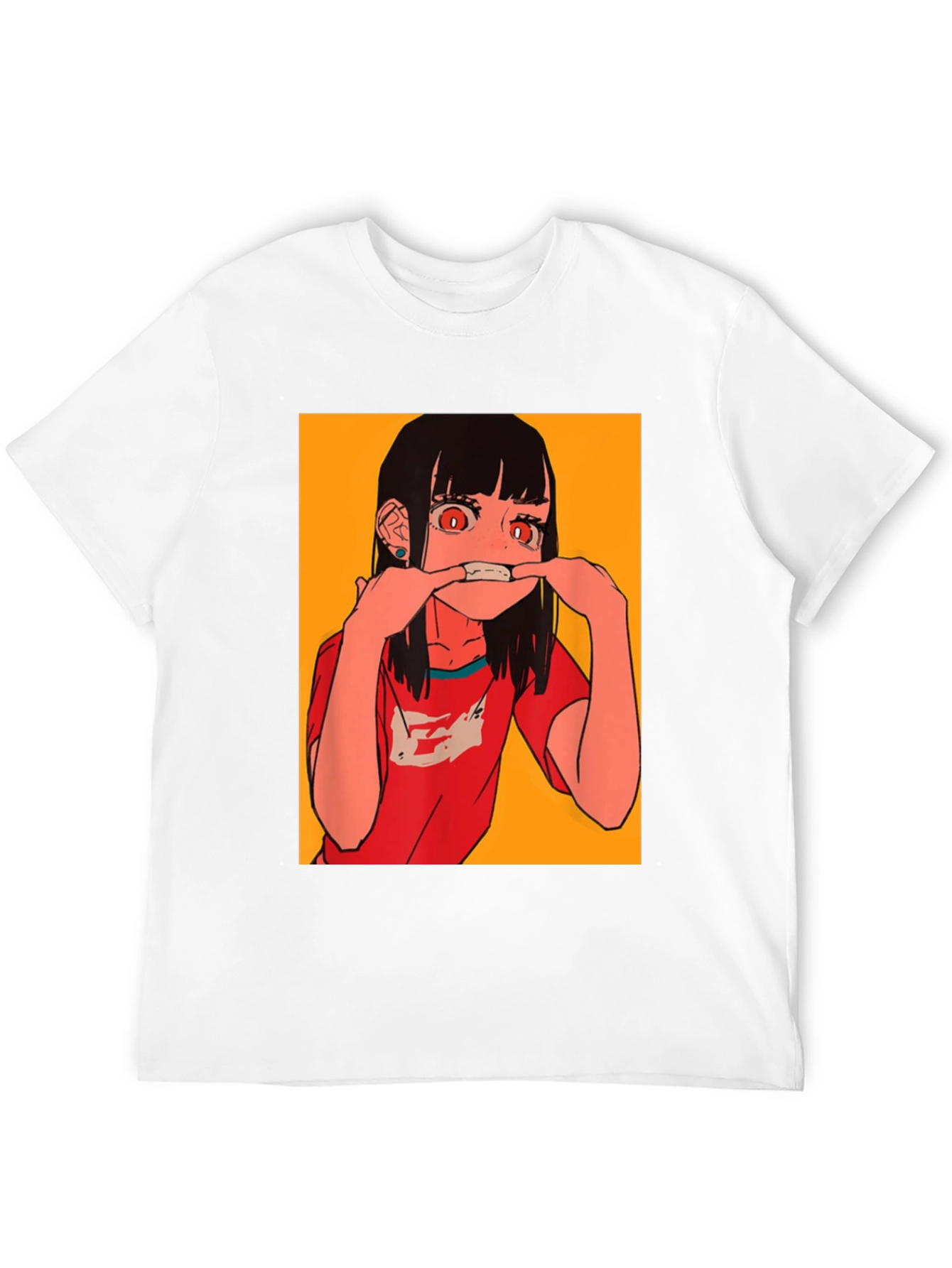 Anime Girl Graphic Tee - Black Cotton Blend T-Shirt