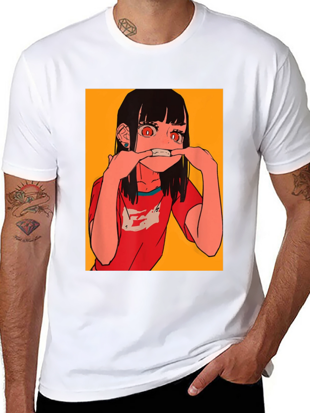 Anime Girl Graphic Tee - Black Cotton Blend T-Shirt