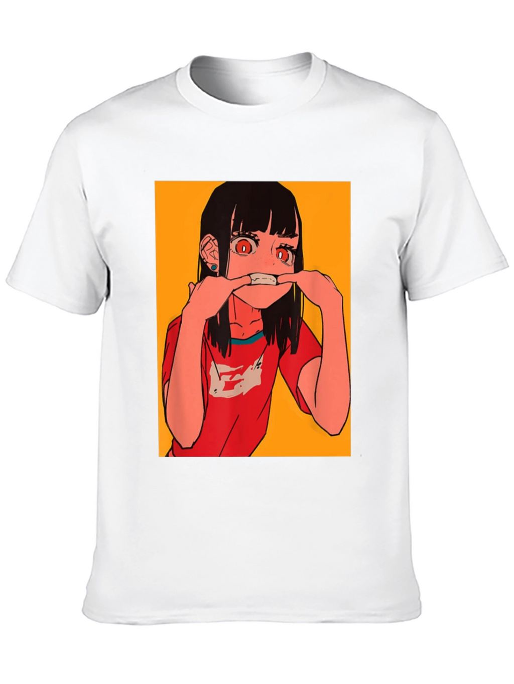 Anime Girl Graphic Tee - Black Cotton Blend T-Shirt