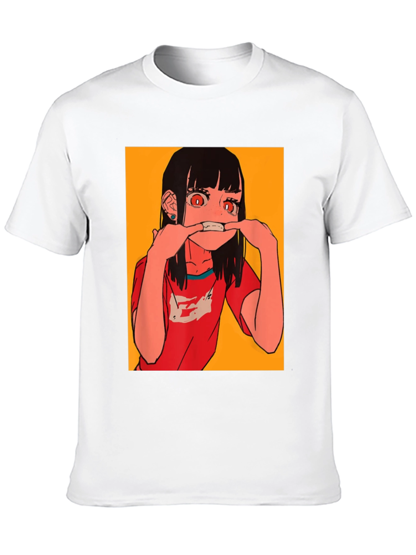 Anime Girl Graphic Tee - Black Cotton Blend T-Shirt