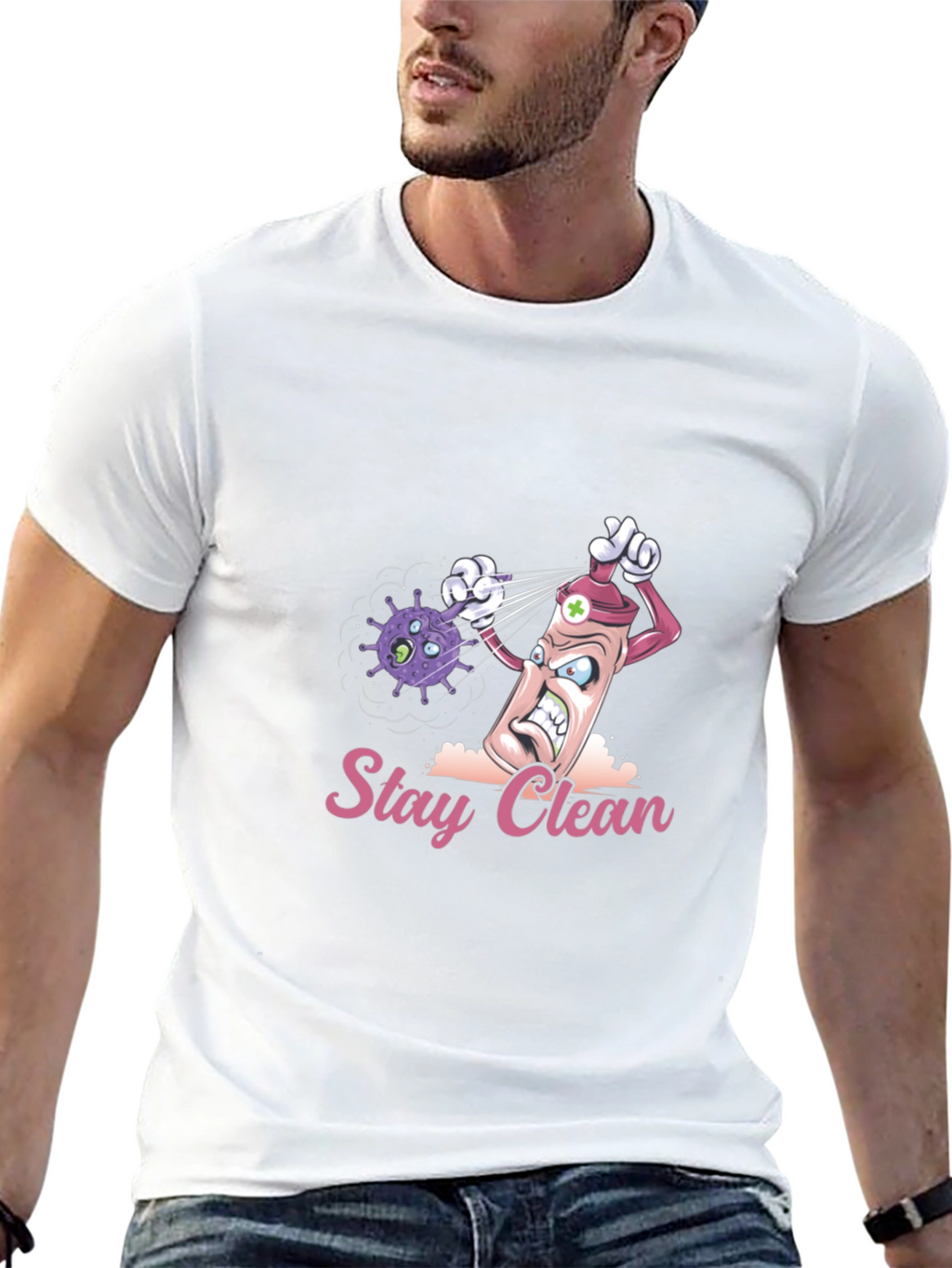Stay Clean Graphic Tee - Novelty Cartoon T-Shirt