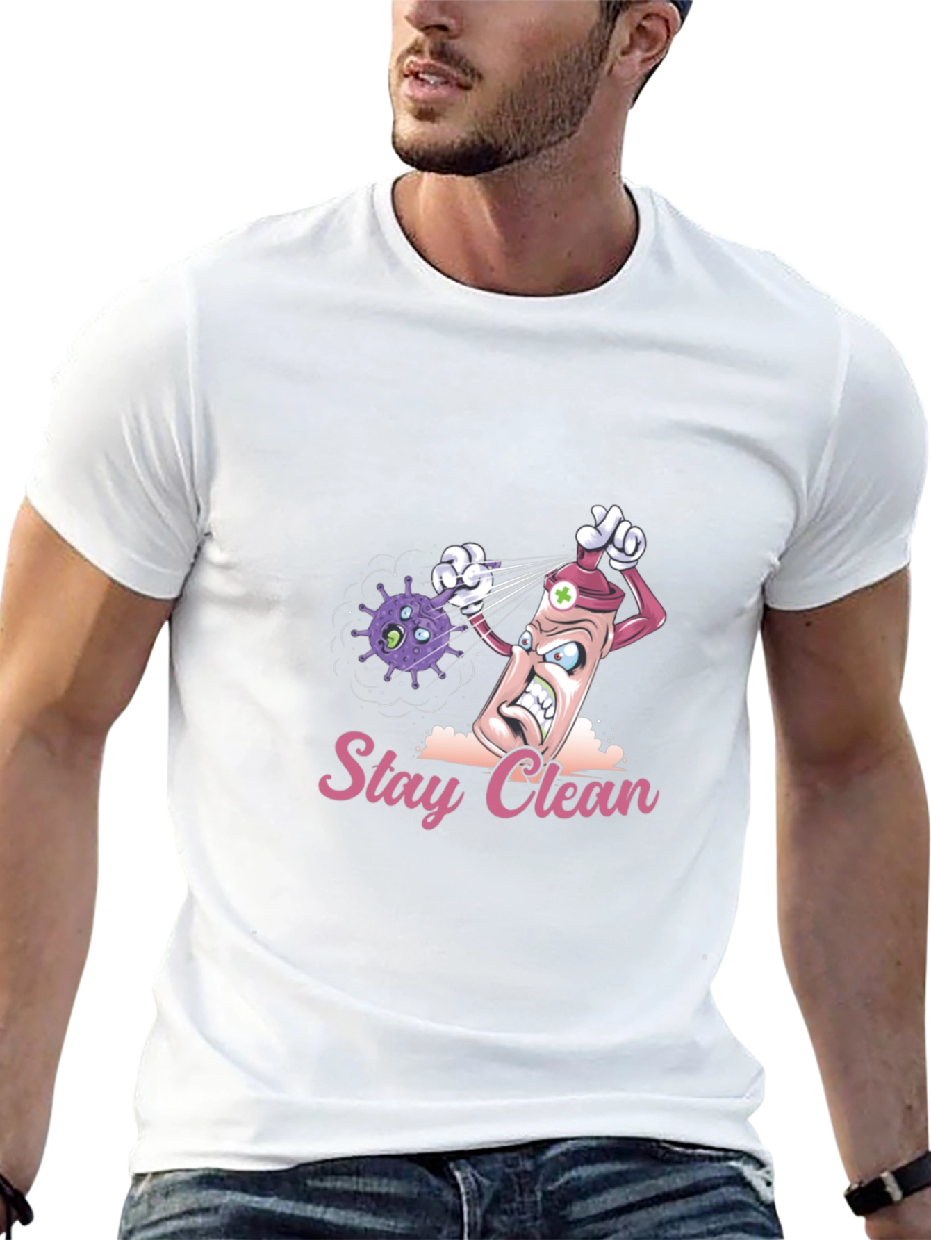 Stay Clean Graphic Tee - Novelty Cartoon T-Shirt