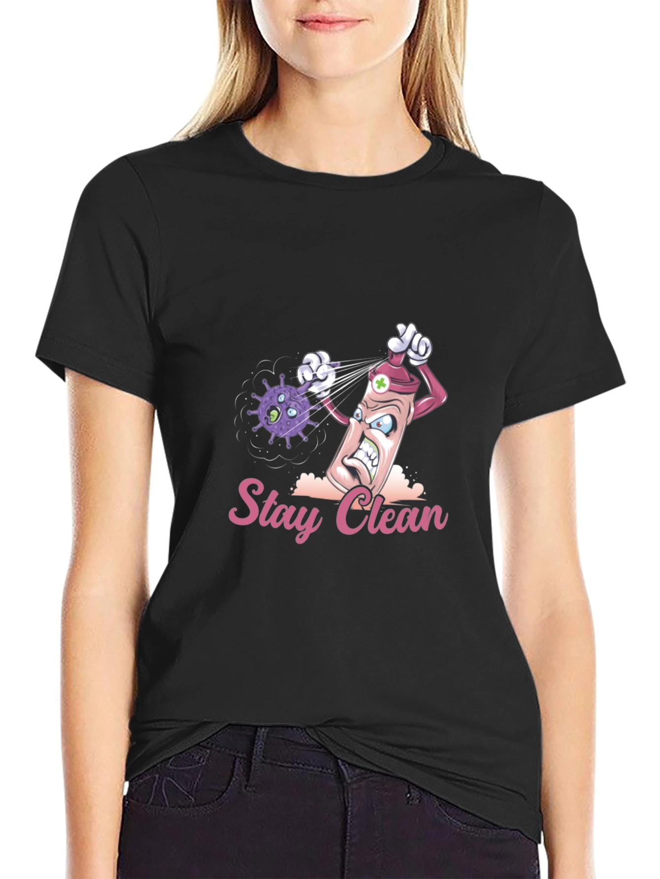Stay Clean Graphic Tee - Novelty Cartoon T-Shirt