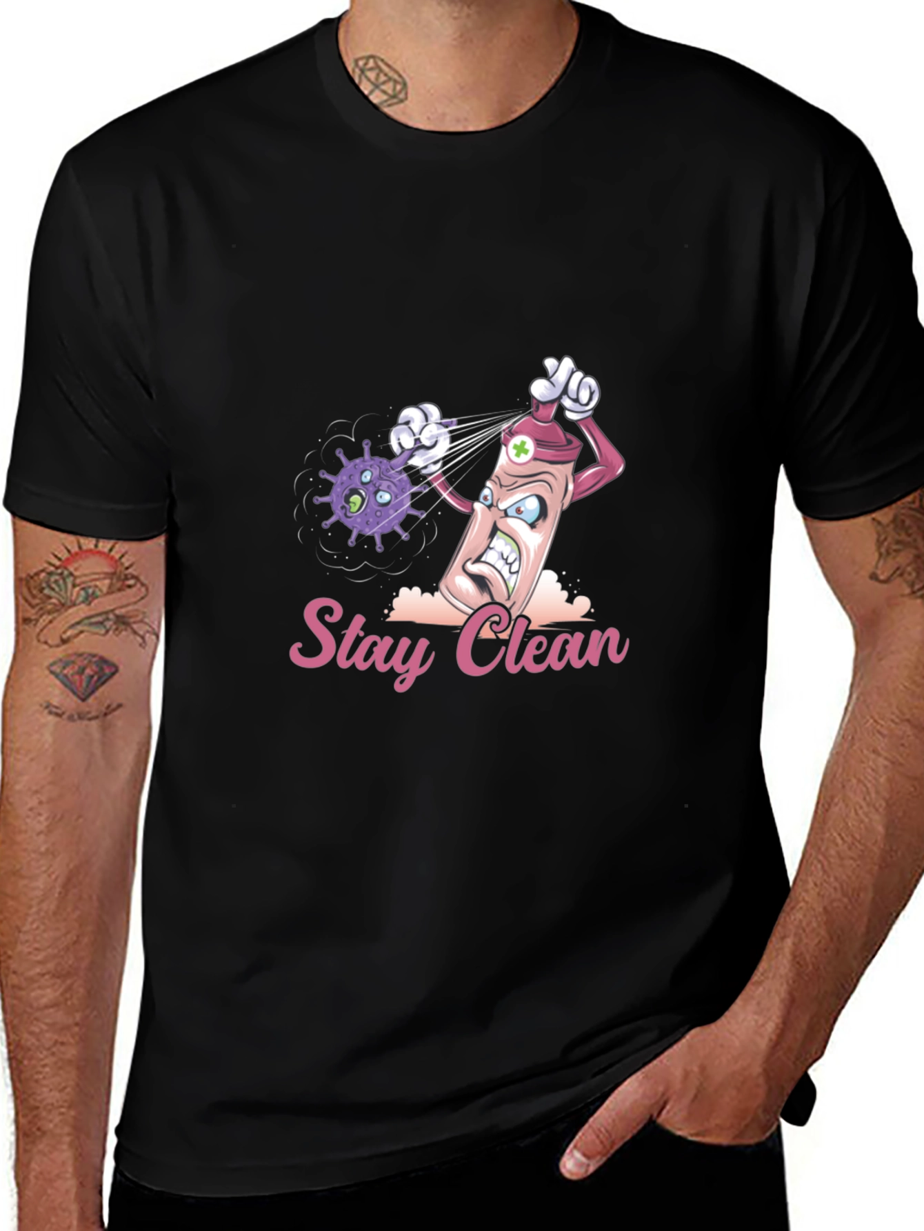 Stay Clean Graphic Tee - Novelty Cartoon T-Shirt