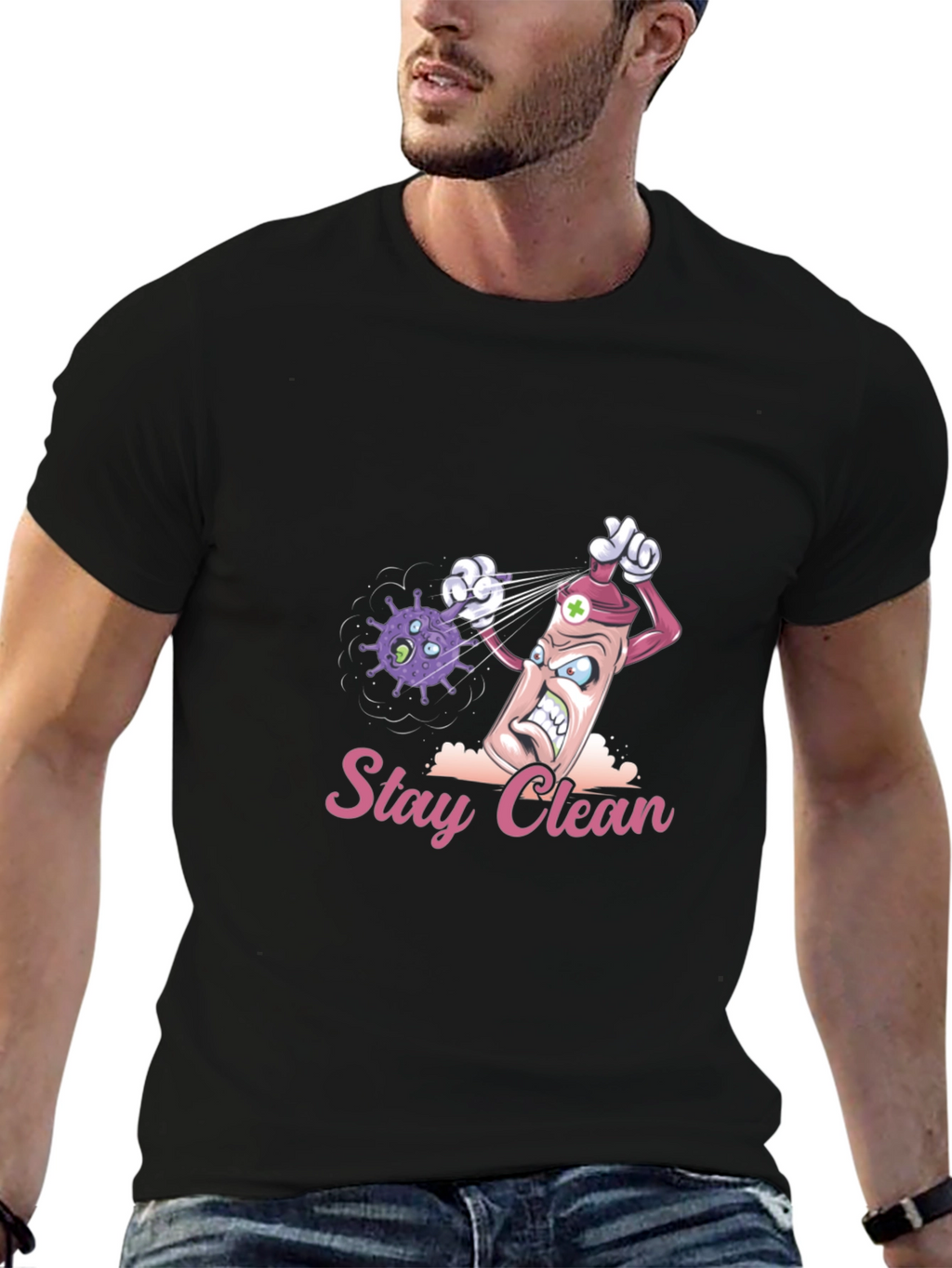 Stay Clean Graphic Tee - Novelty Cartoon T-Shirt