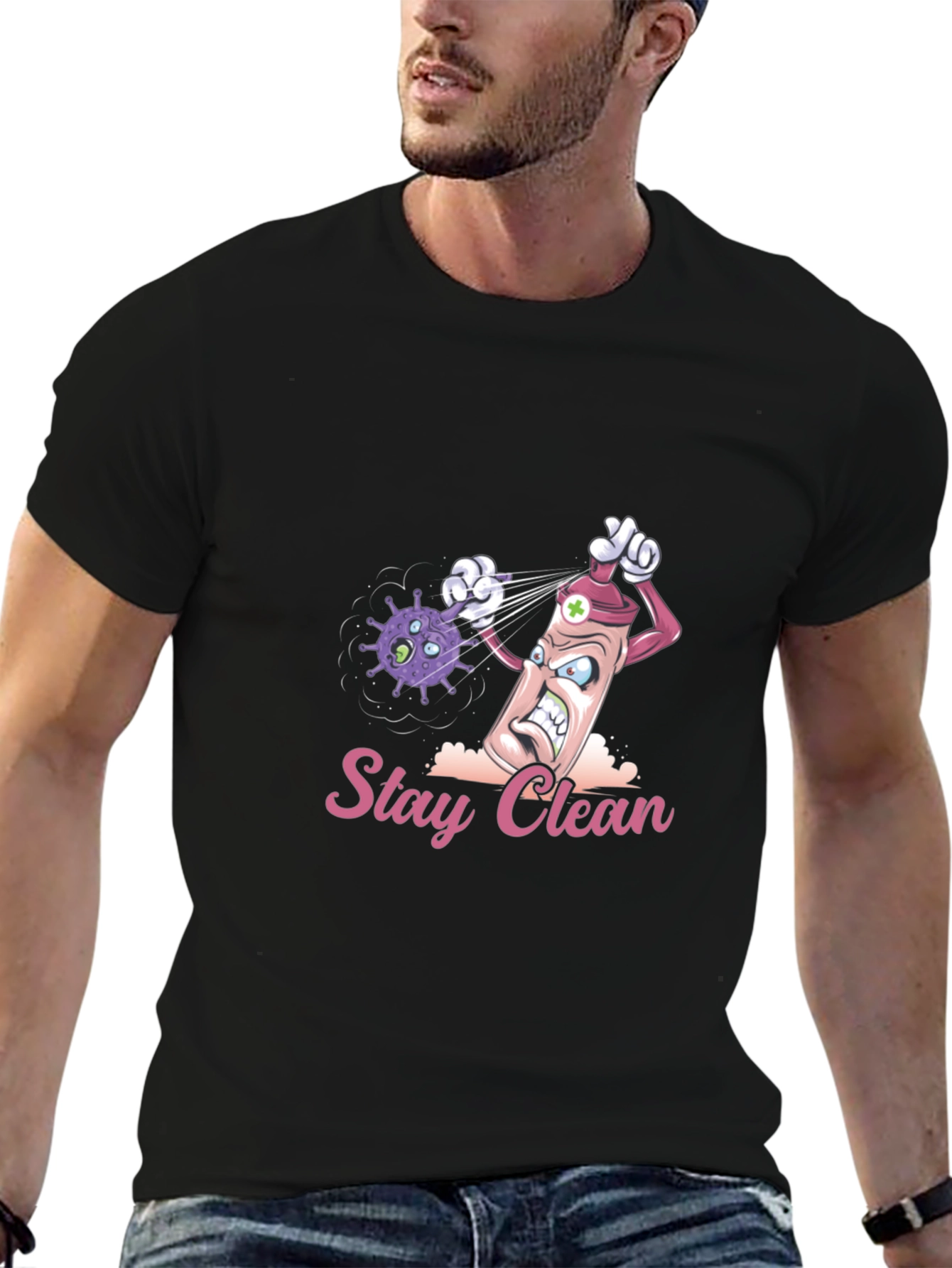 Stay Clean Graphic Tee - Novelty Cartoon T-Shirt