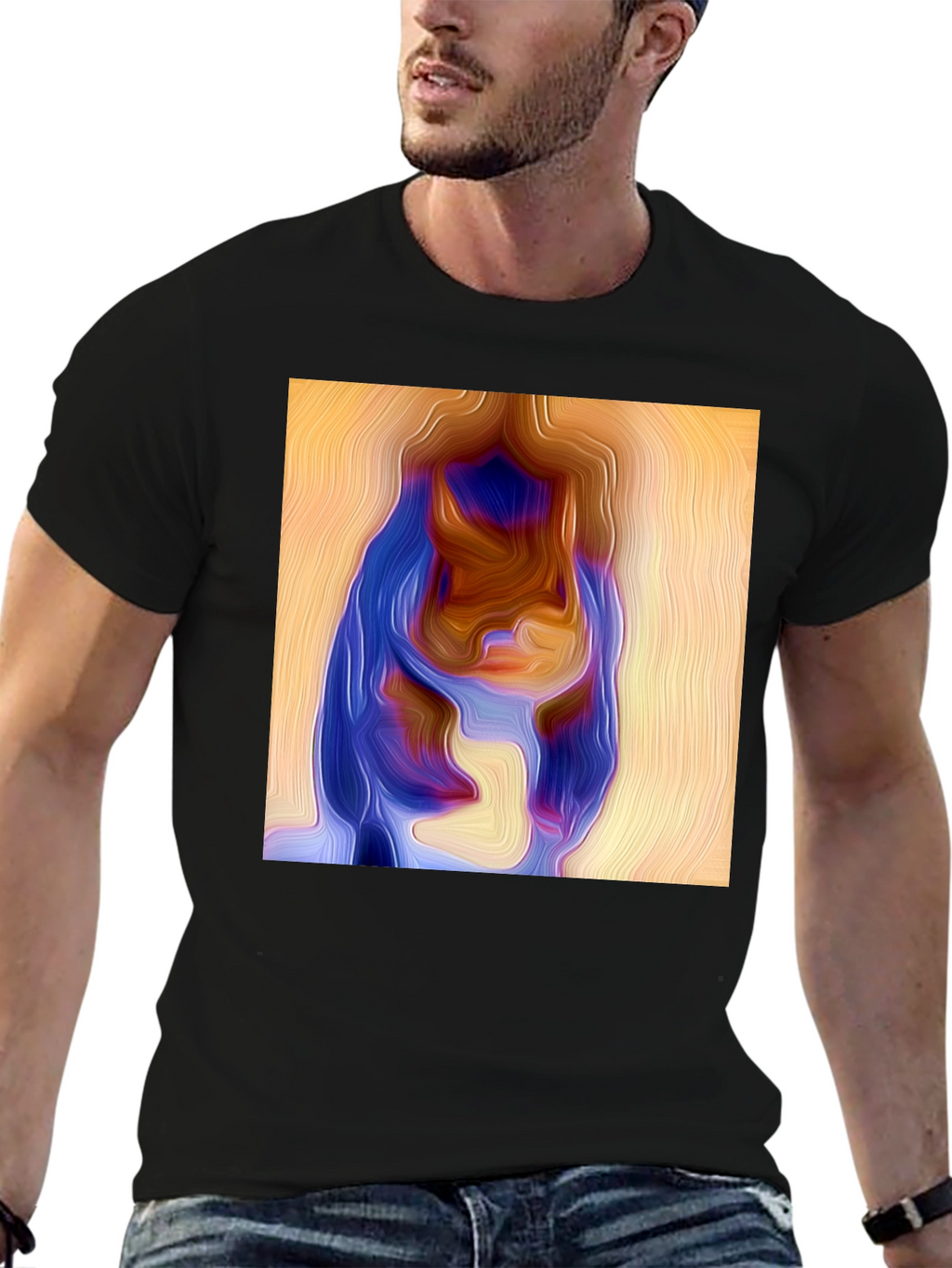 Abstract Portrait Graphic Print Black Tee