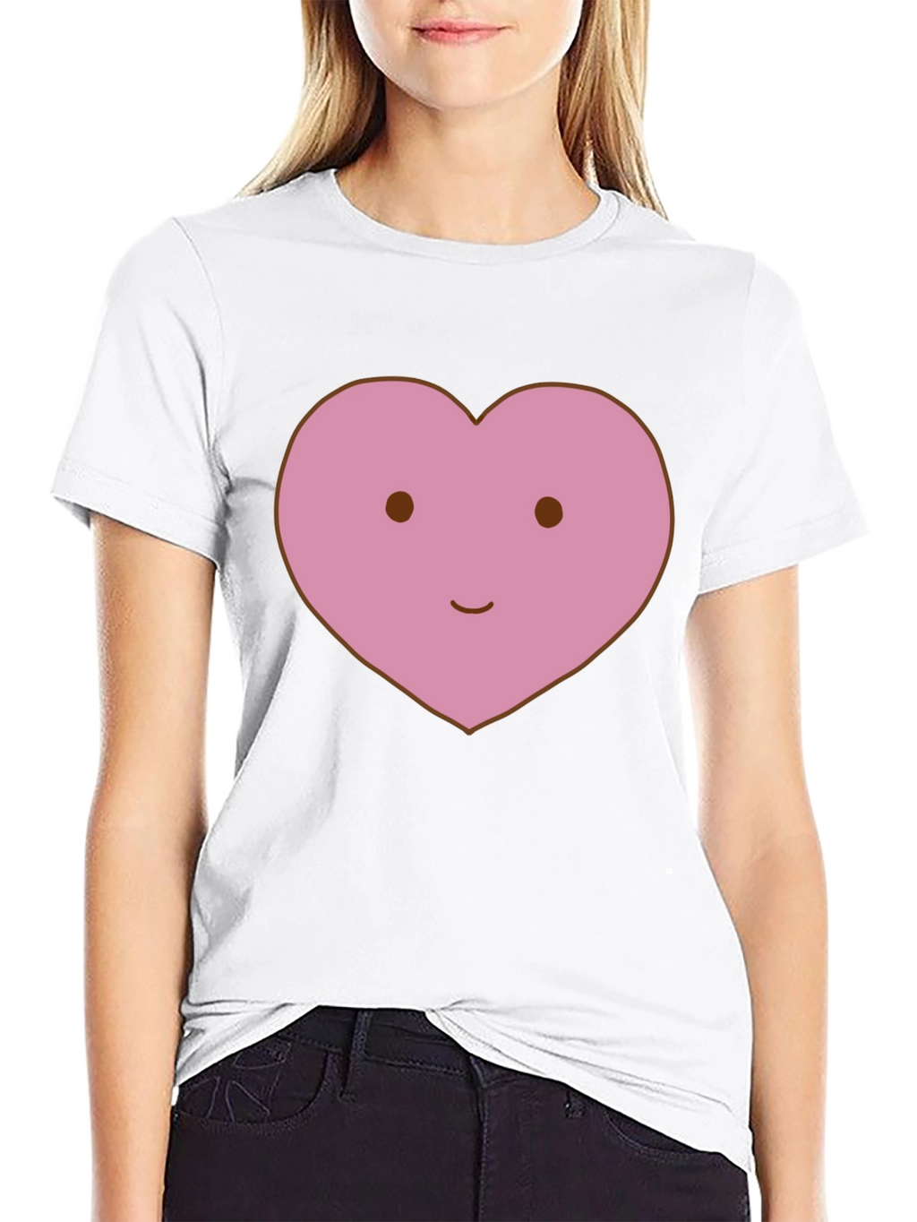 Cute Heart Face Graphic Tee - Black Cotton T-Shirt