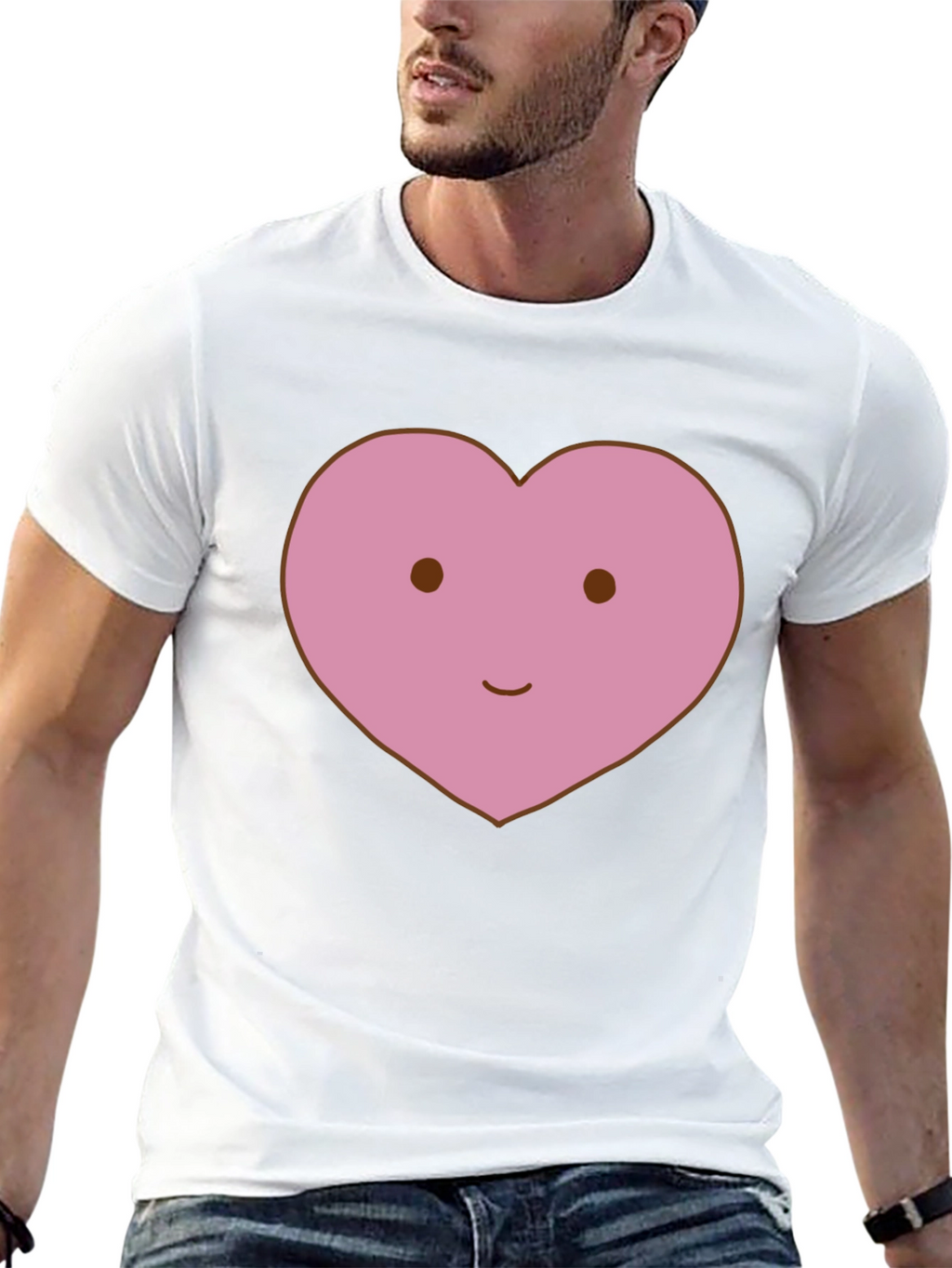 Cute Heart Face Graphic Tee - Black Cotton T-Shirt