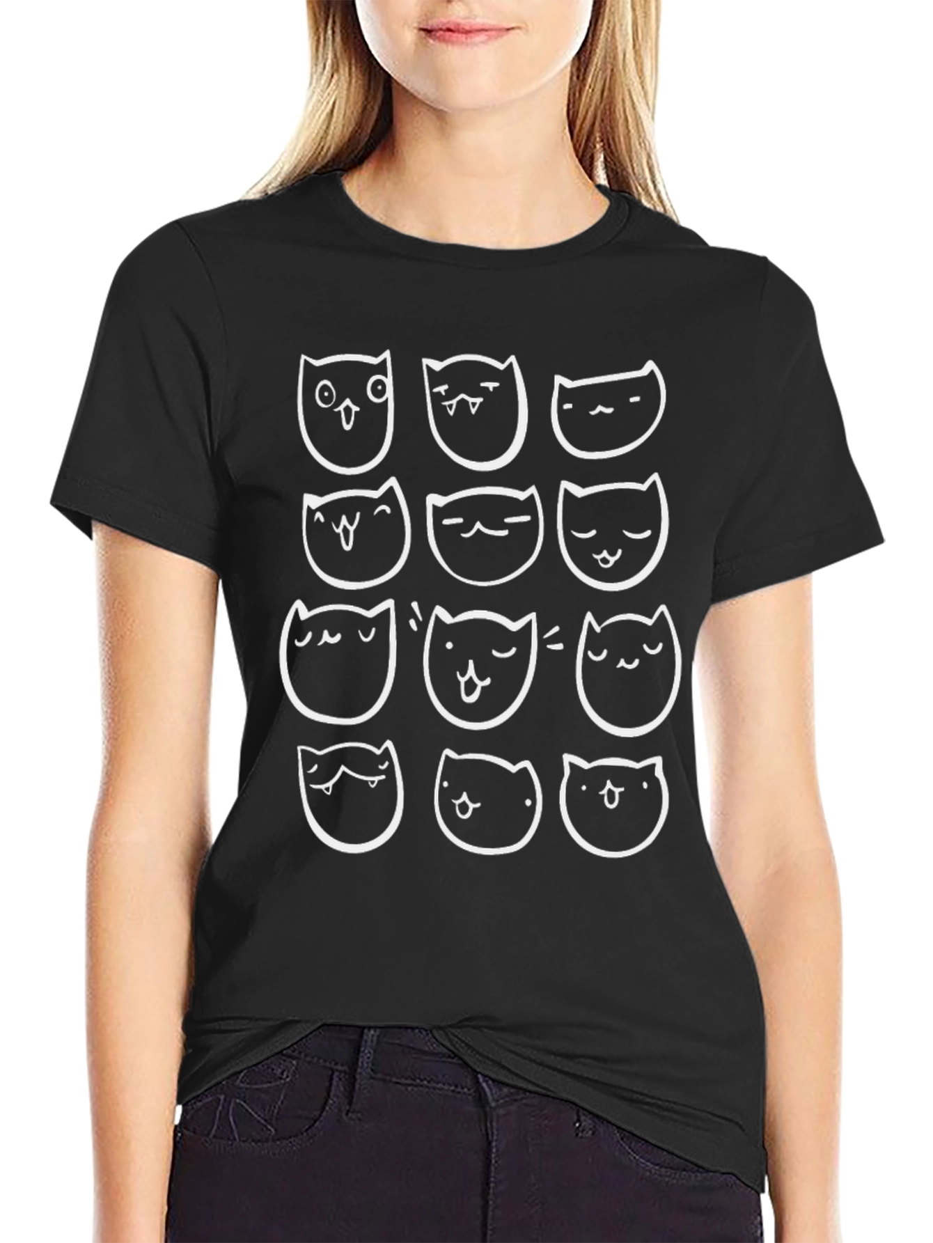 Funny Cat Faces T-Shirt Black
