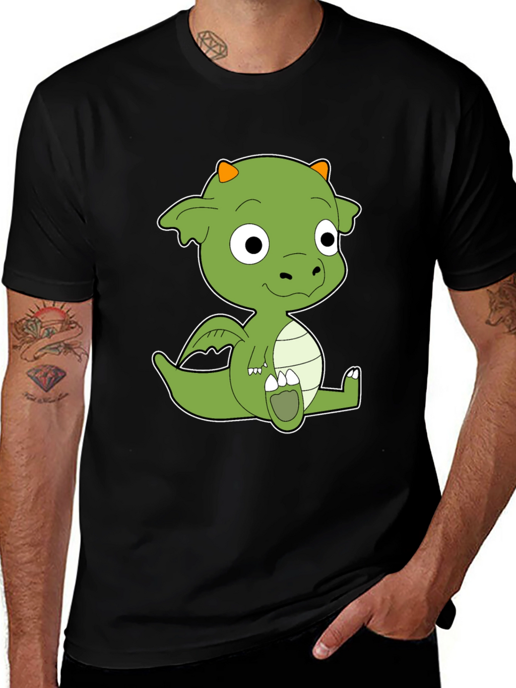 Cute Cartoon Dragon Black T-Shirt