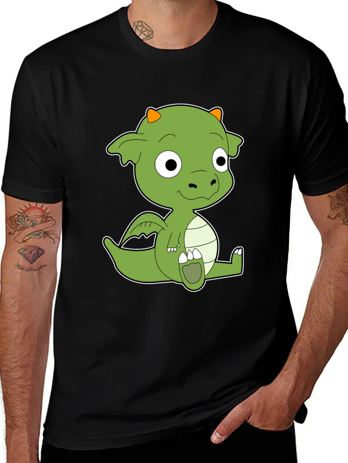 Cute Cartoon Dragon Black T-Shirt