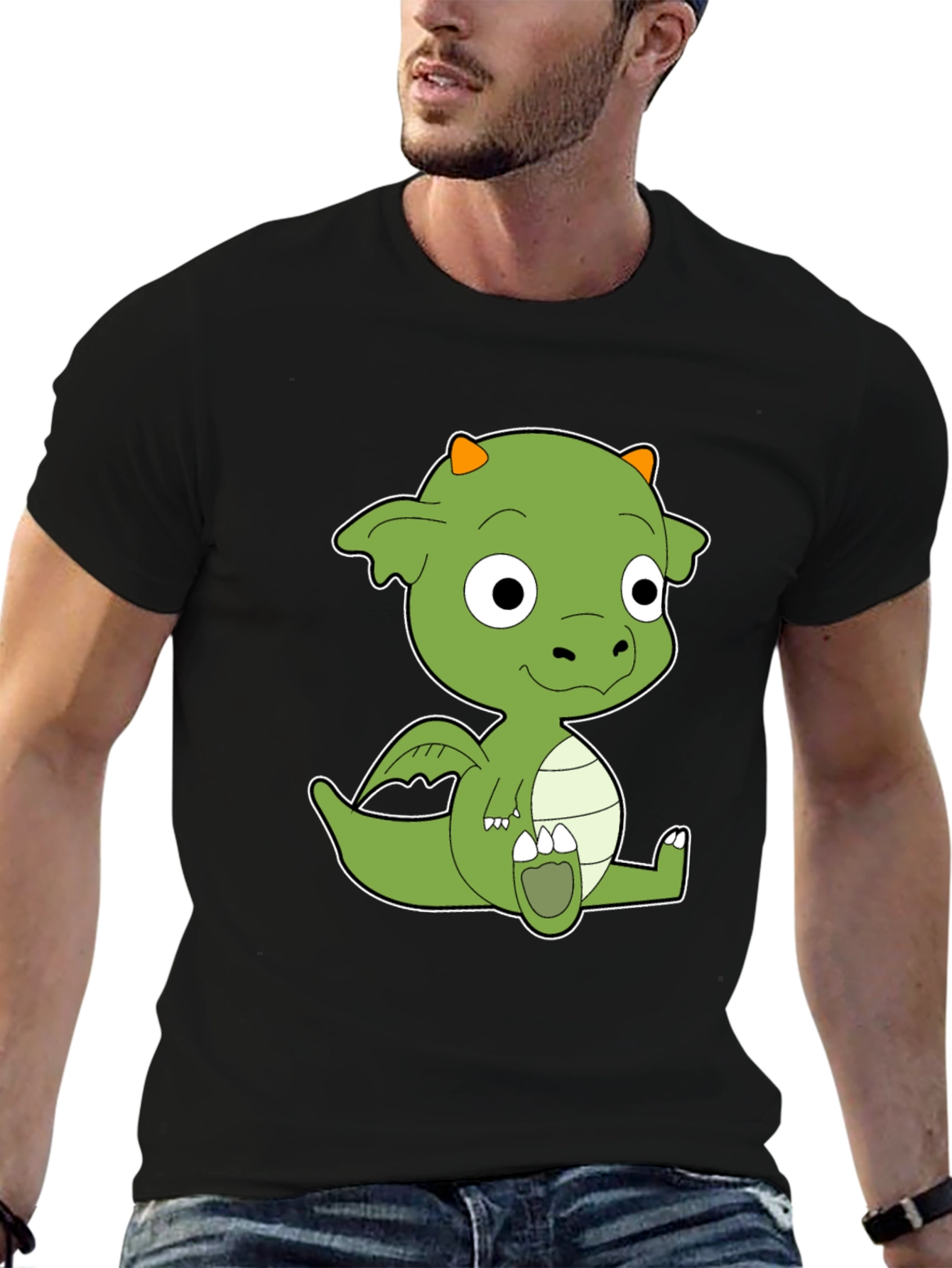 Cute Cartoon Dragon Black T-Shirt