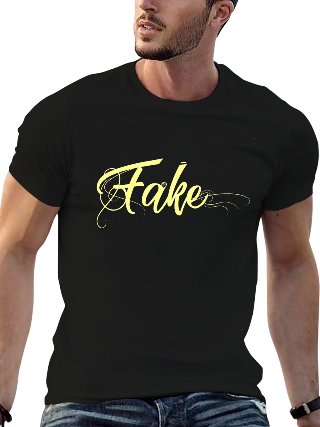 Fake Graphic Print Black T-Shirt