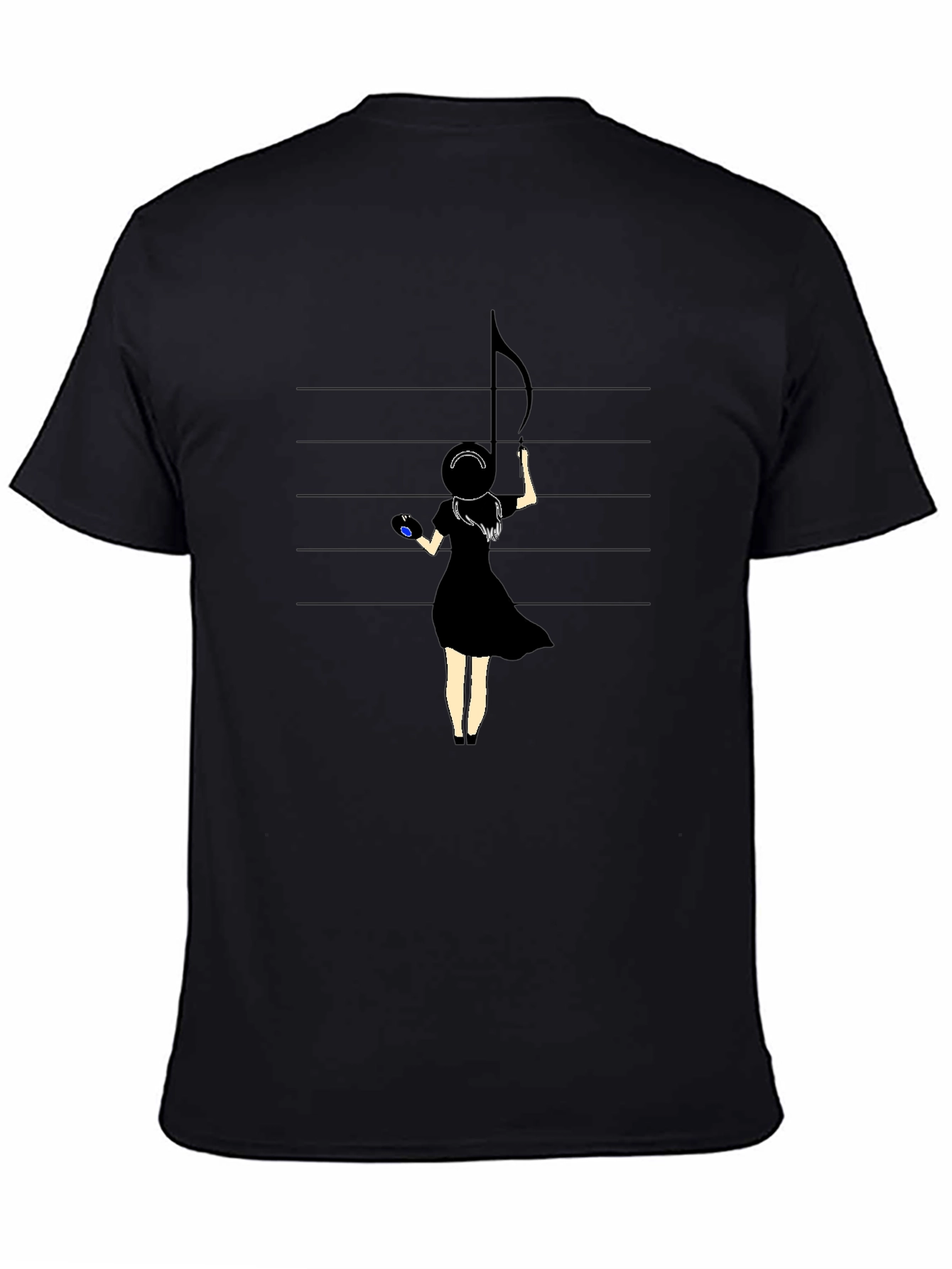 Music Note Girl Graphic Black T-Shirt