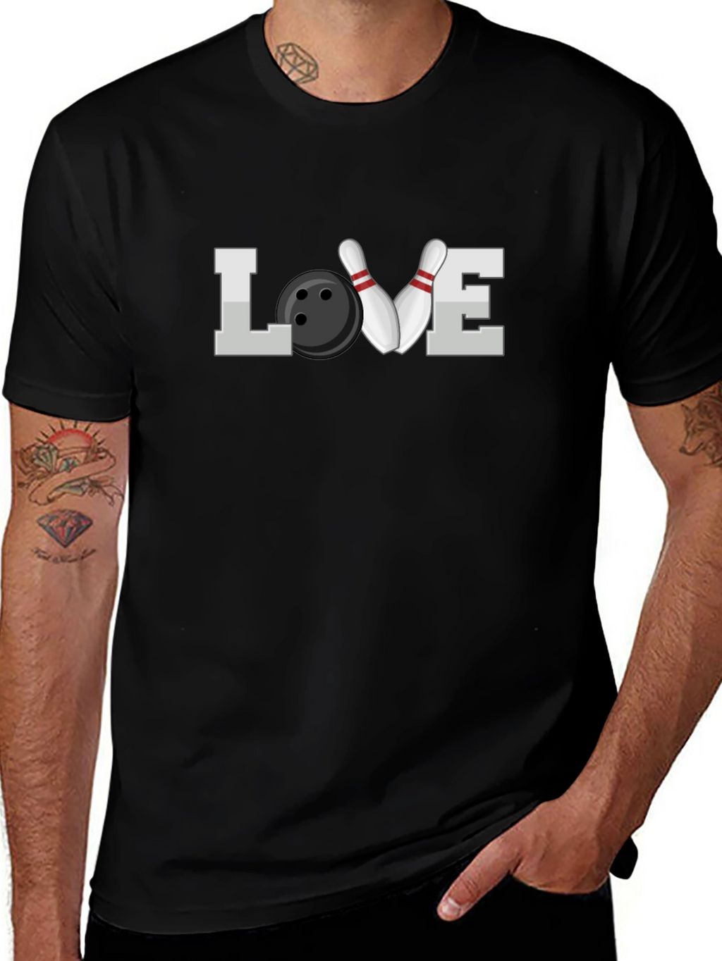 Bowling Love Graphic T-Shirt - Black Crew Neck Tee