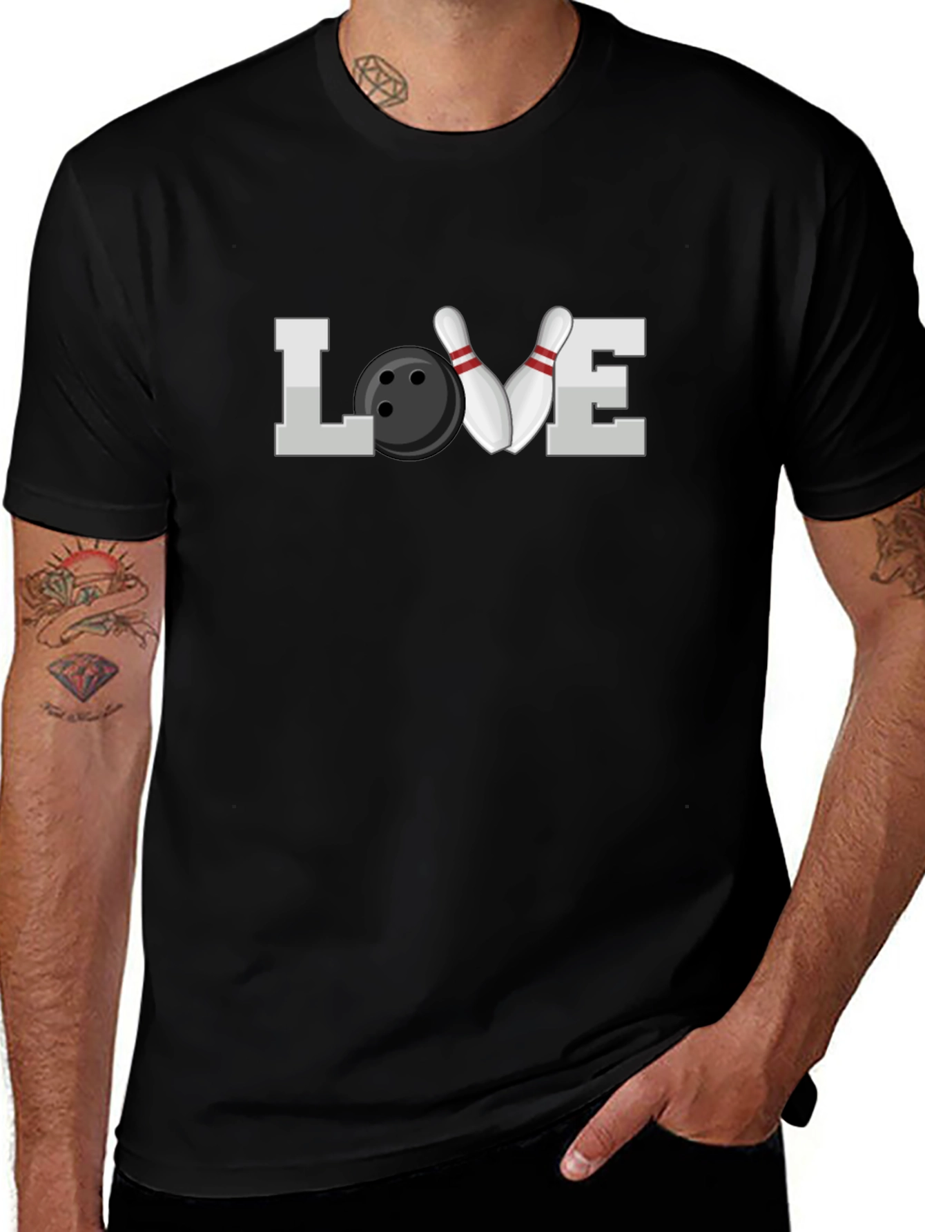 Bowling Love Graphic T-Shirt - Black Crew Neck Tee