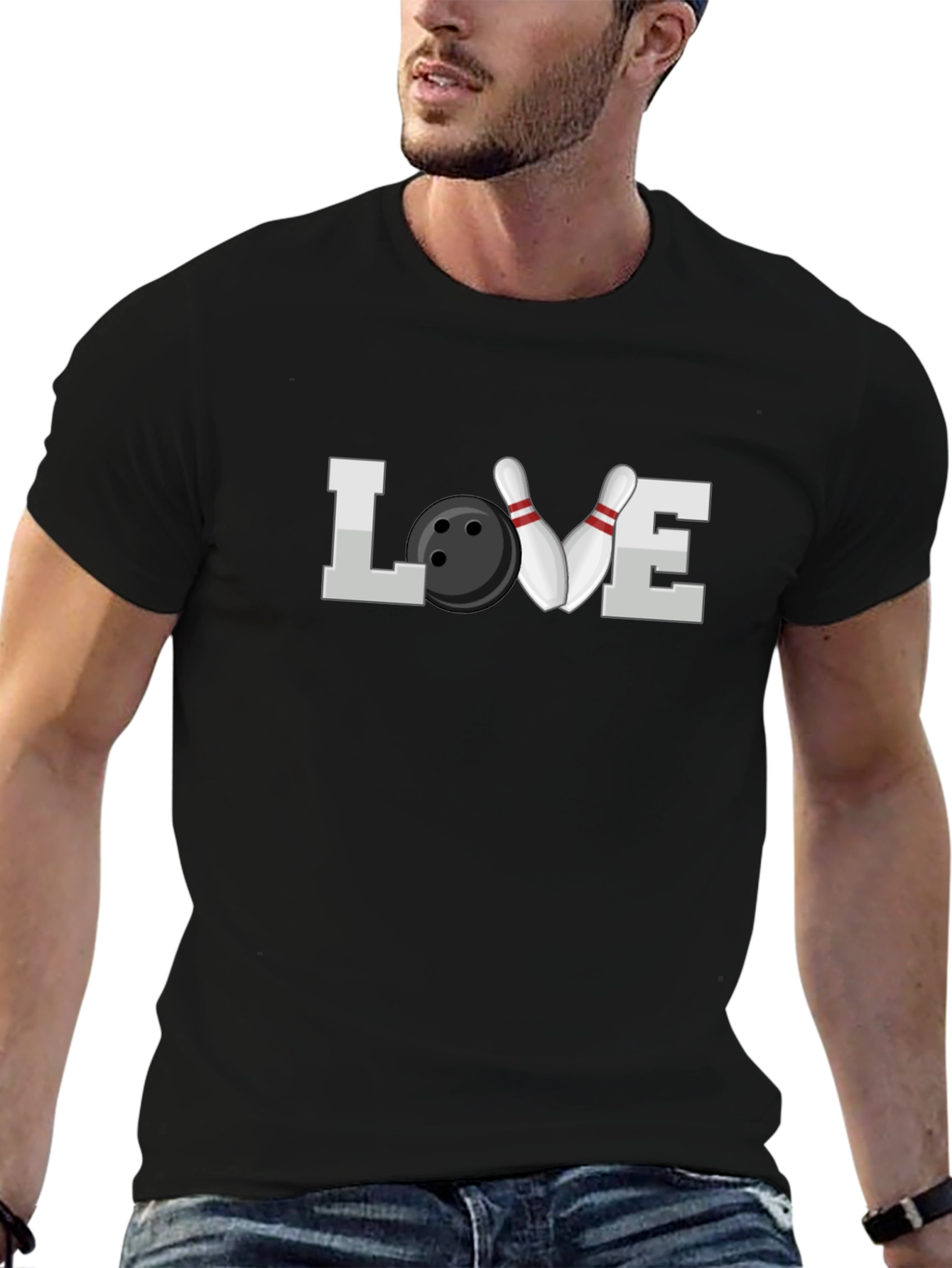 Bowling Love Graphic T-Shirt - Black Crew Neck Tee
