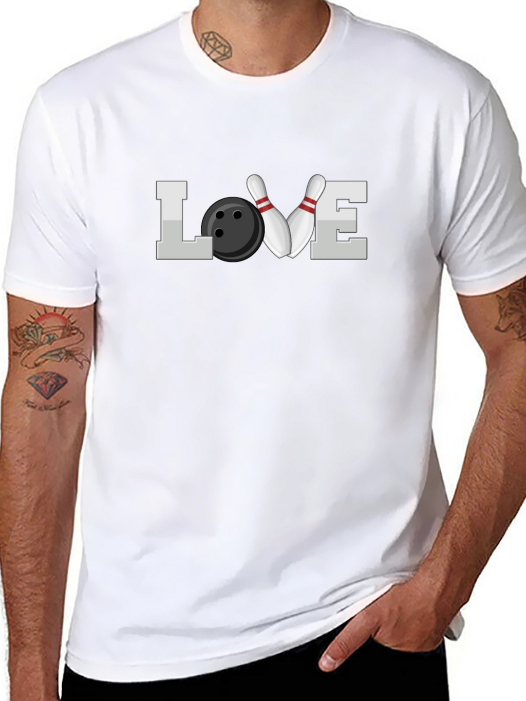 Bowling Love Graphic T-Shirt - Black Crew Neck Tee