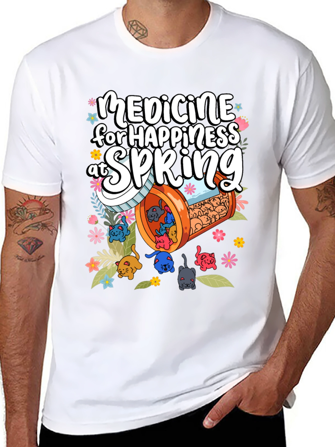 Medicine for Happiness at Spring Black T-Shirt