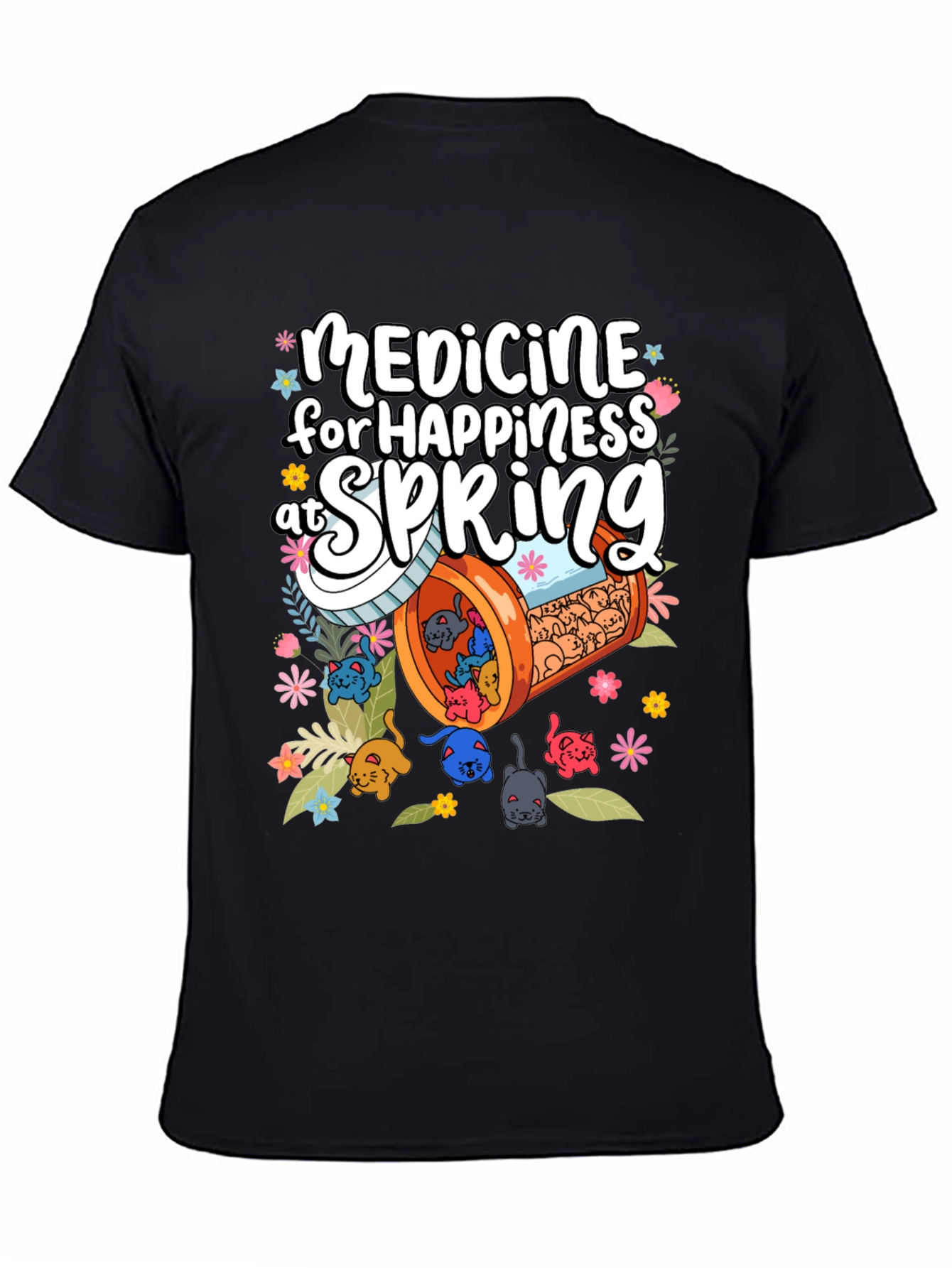 Medicine for Happiness at Spring Black T-Shirt