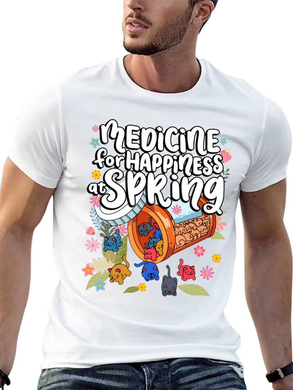 Medicine for Happiness at Spring Black T-Shirt