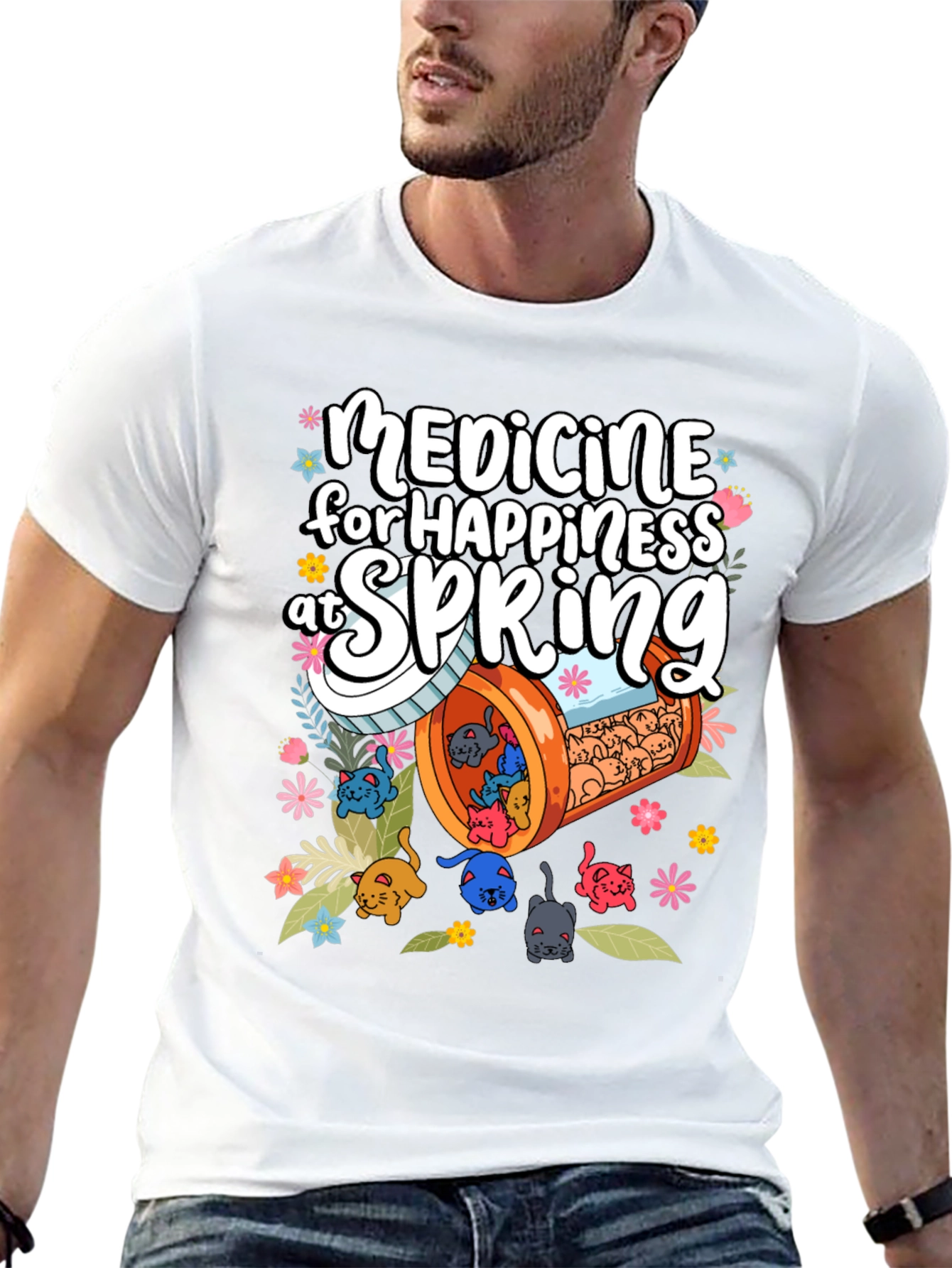 Medicine for Happiness at Spring Black T-Shirt