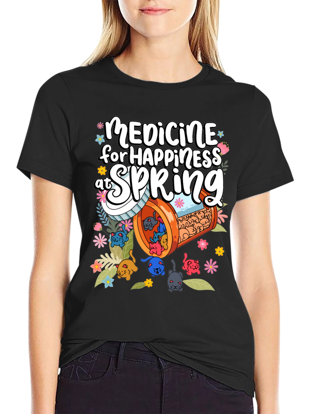Medicine for Happiness at Spring Black T-Shirt