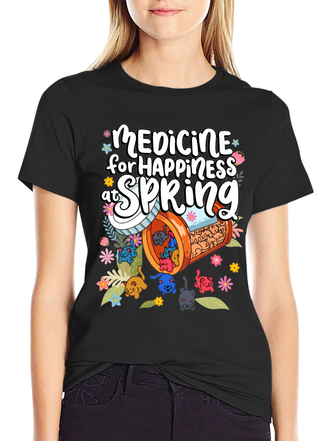 Medicine for Happiness at Spring Black T-Shirt