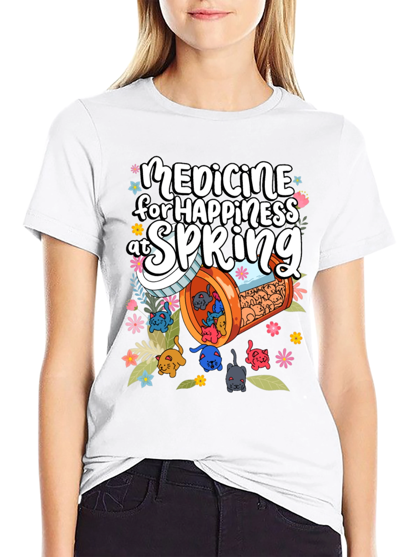 Medicine for Happiness at Spring Black T-Shirt