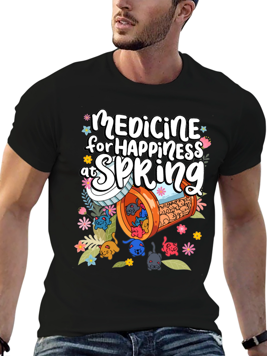 Medicine for Happiness at Spring Black T-Shirt