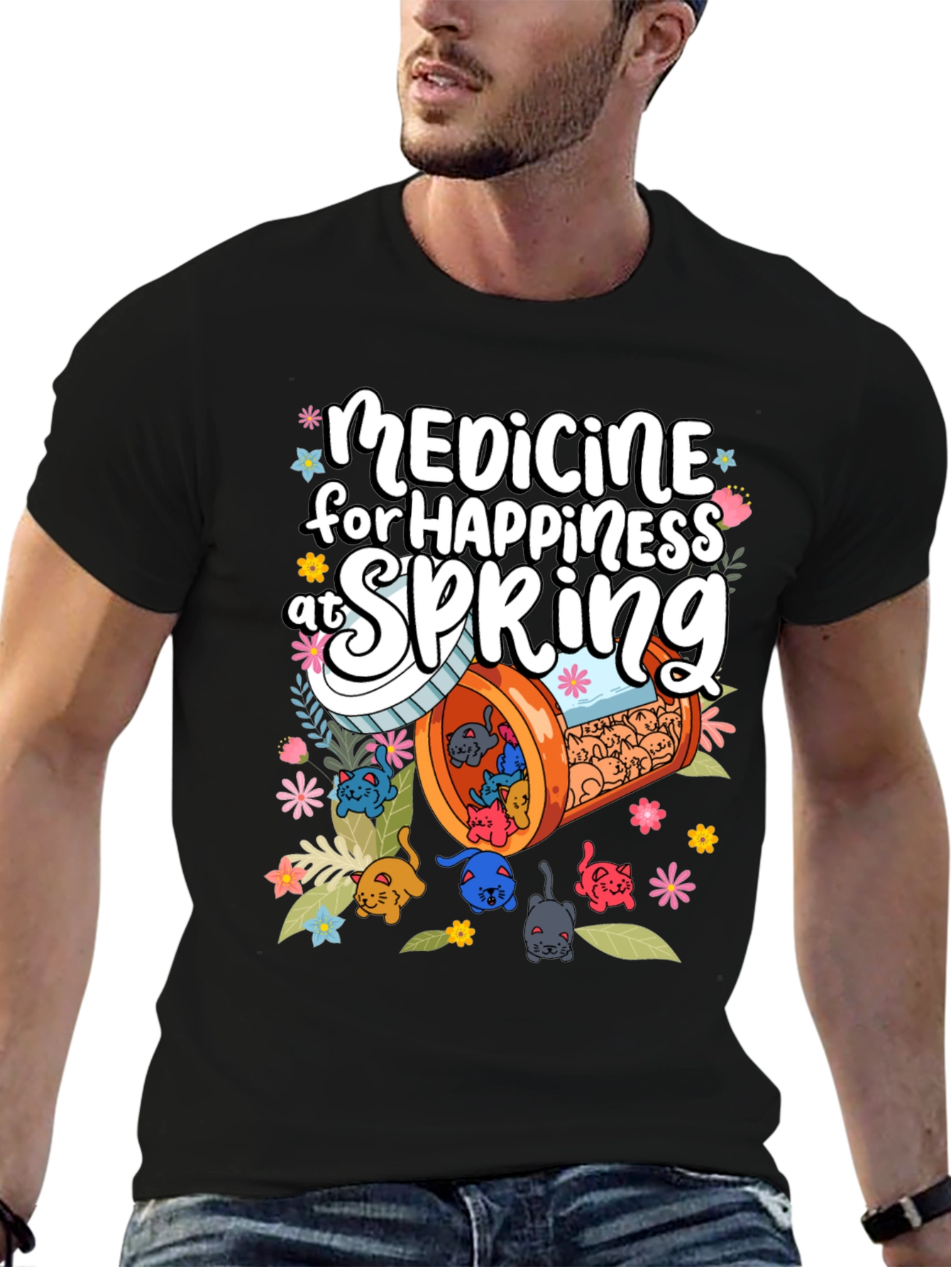 Medicine for Happiness at Spring Black T-Shirt
