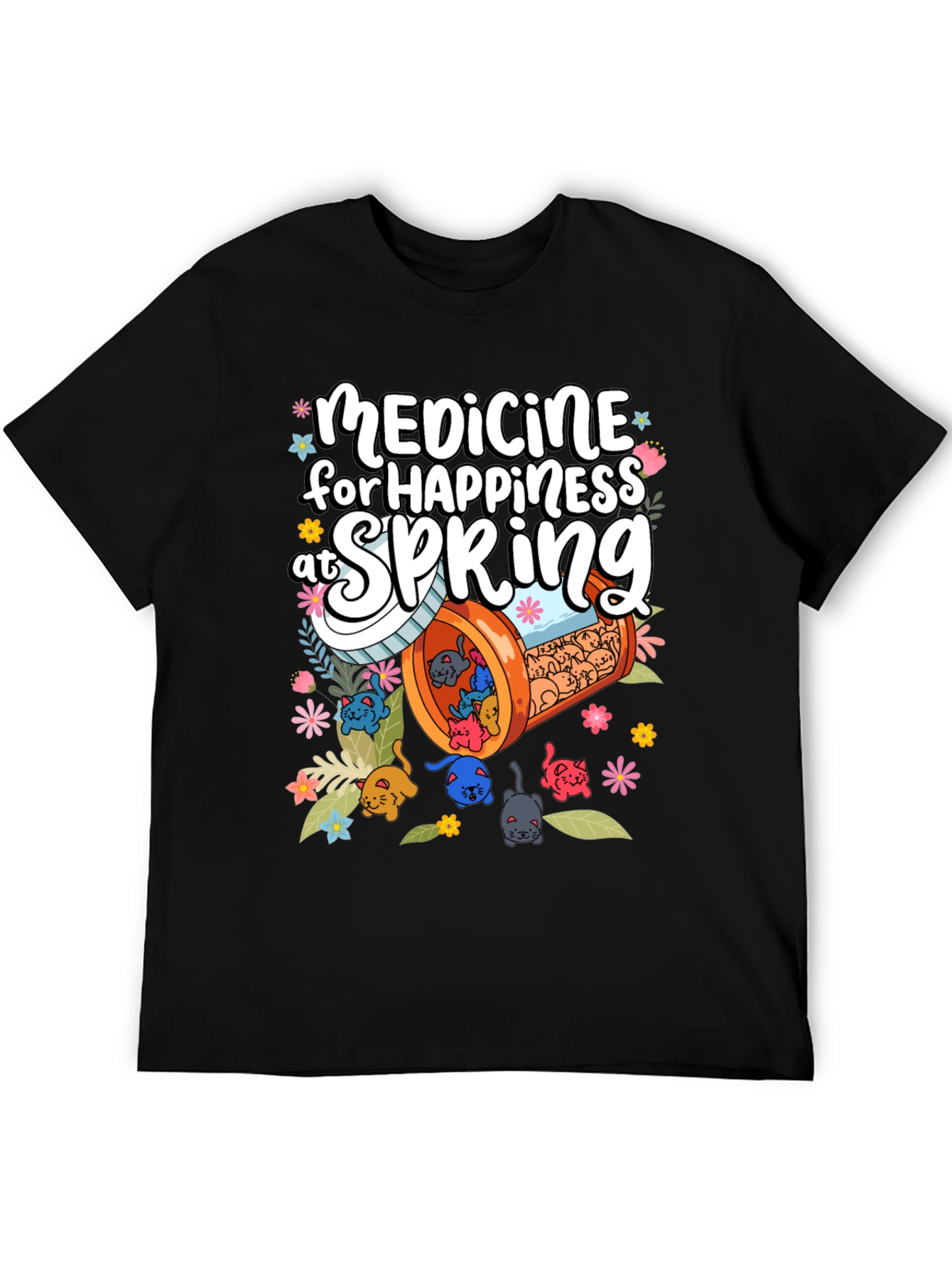 Medicine for Happiness at Spring Black T-Shirt