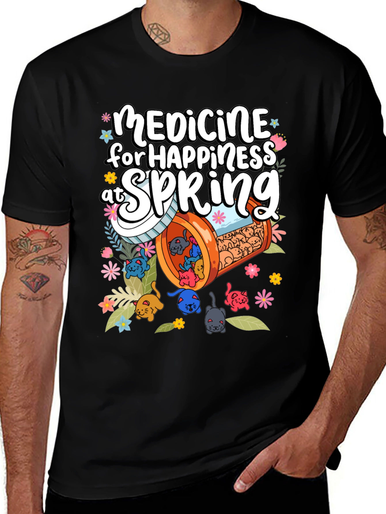 Medicine for Happiness at Spring Black T-Shirt