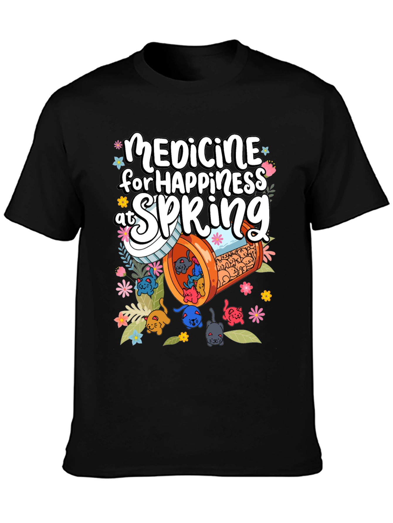 Medicine for Happiness at Spring Black T-Shirt