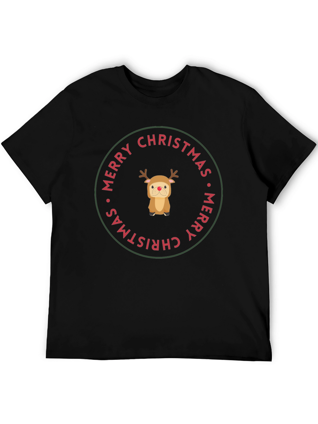 Merry Christmas Reindeer Dog Black T-Shirt