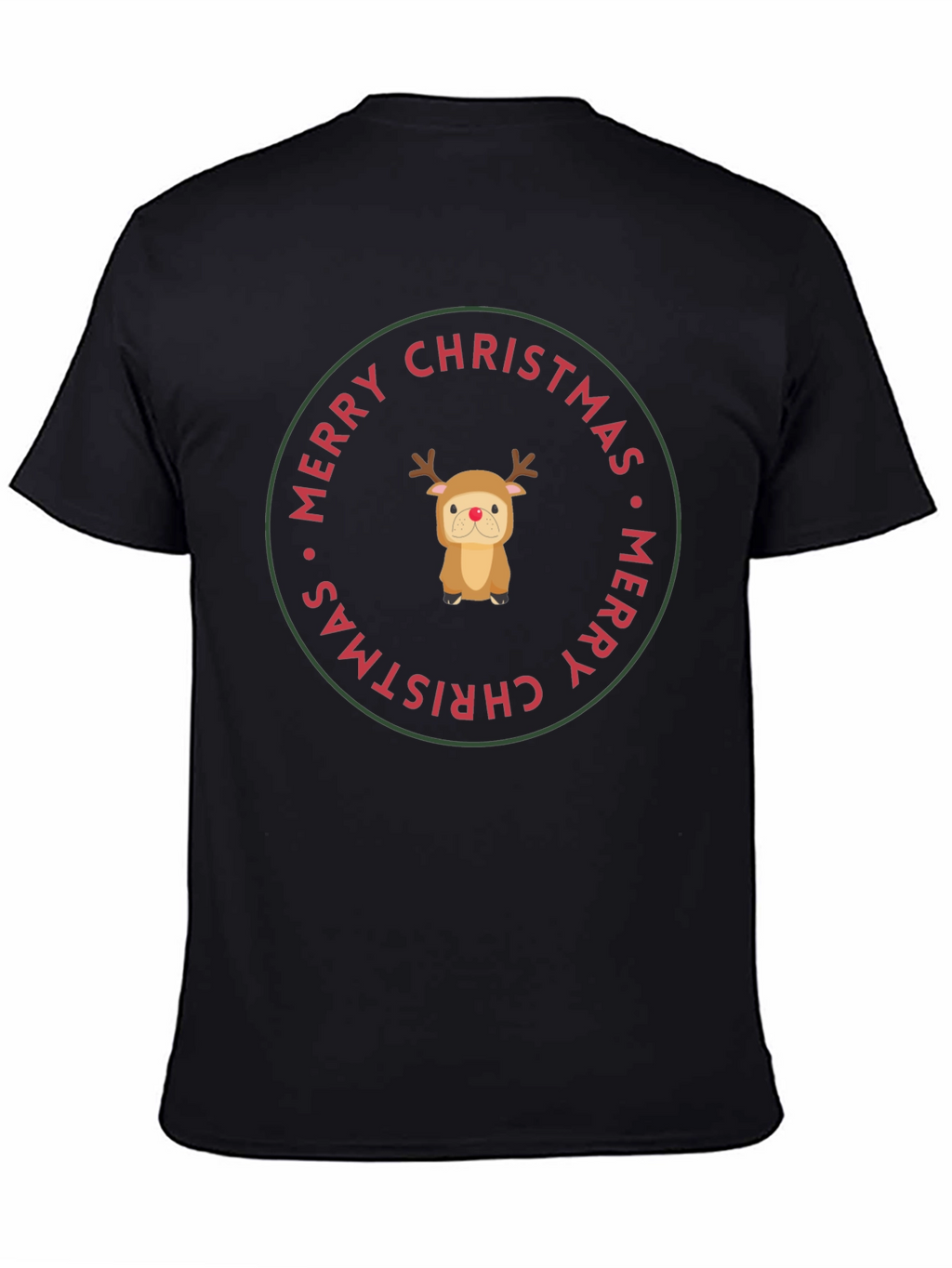 Merry Christmas Reindeer Dog Black T-Shirt