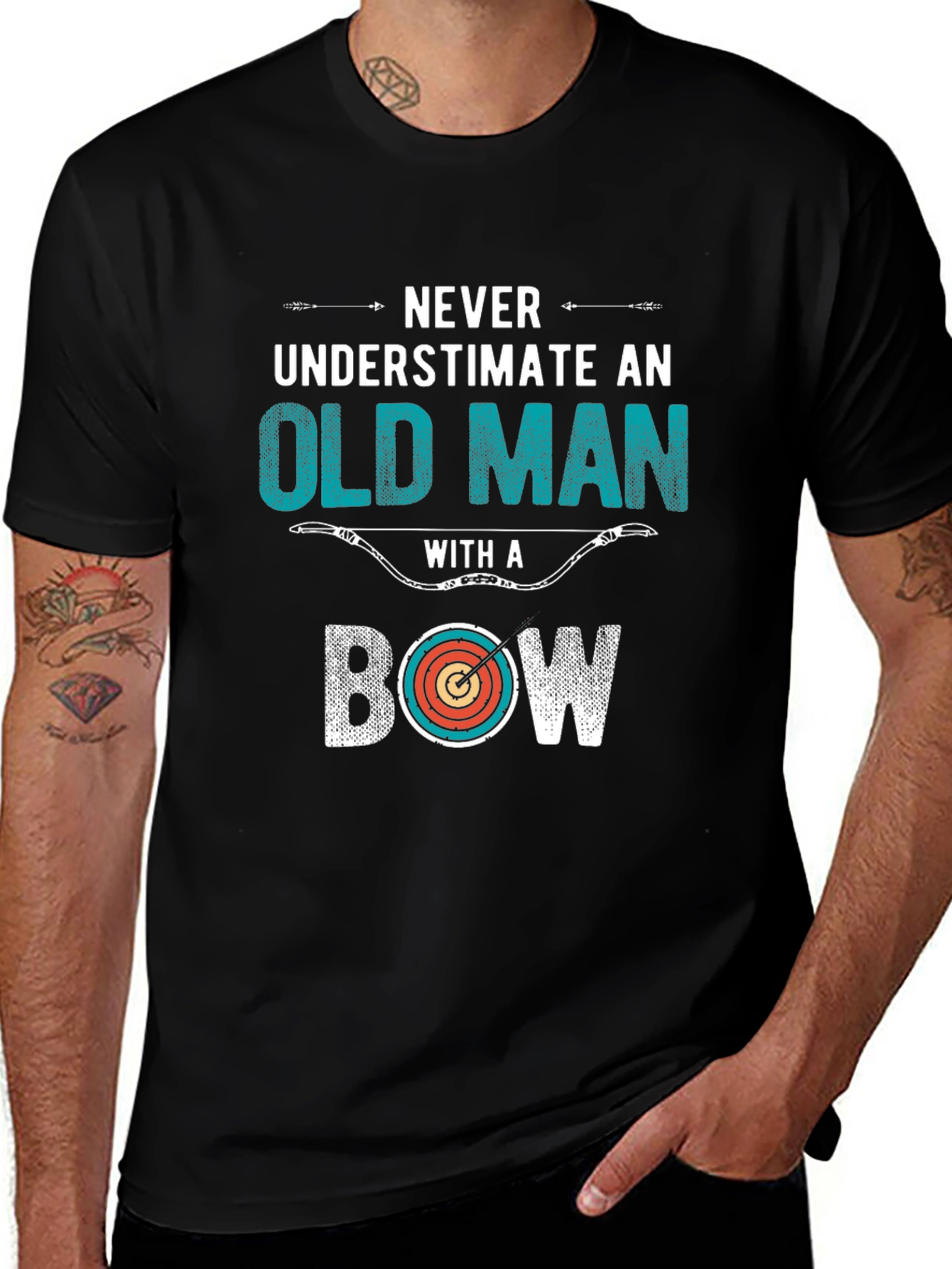 Never Underestimate Old Man Bow T-Shirt