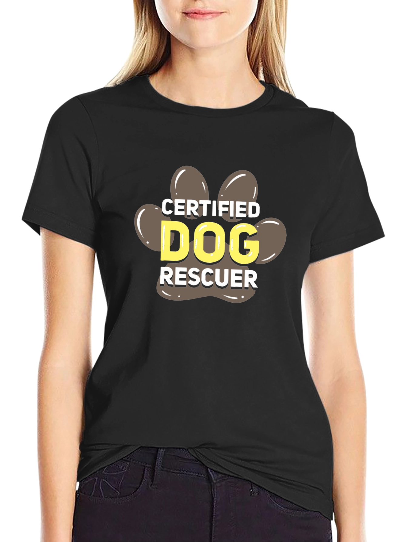 Certified Dog Rescuer Paw Print T-Shirt