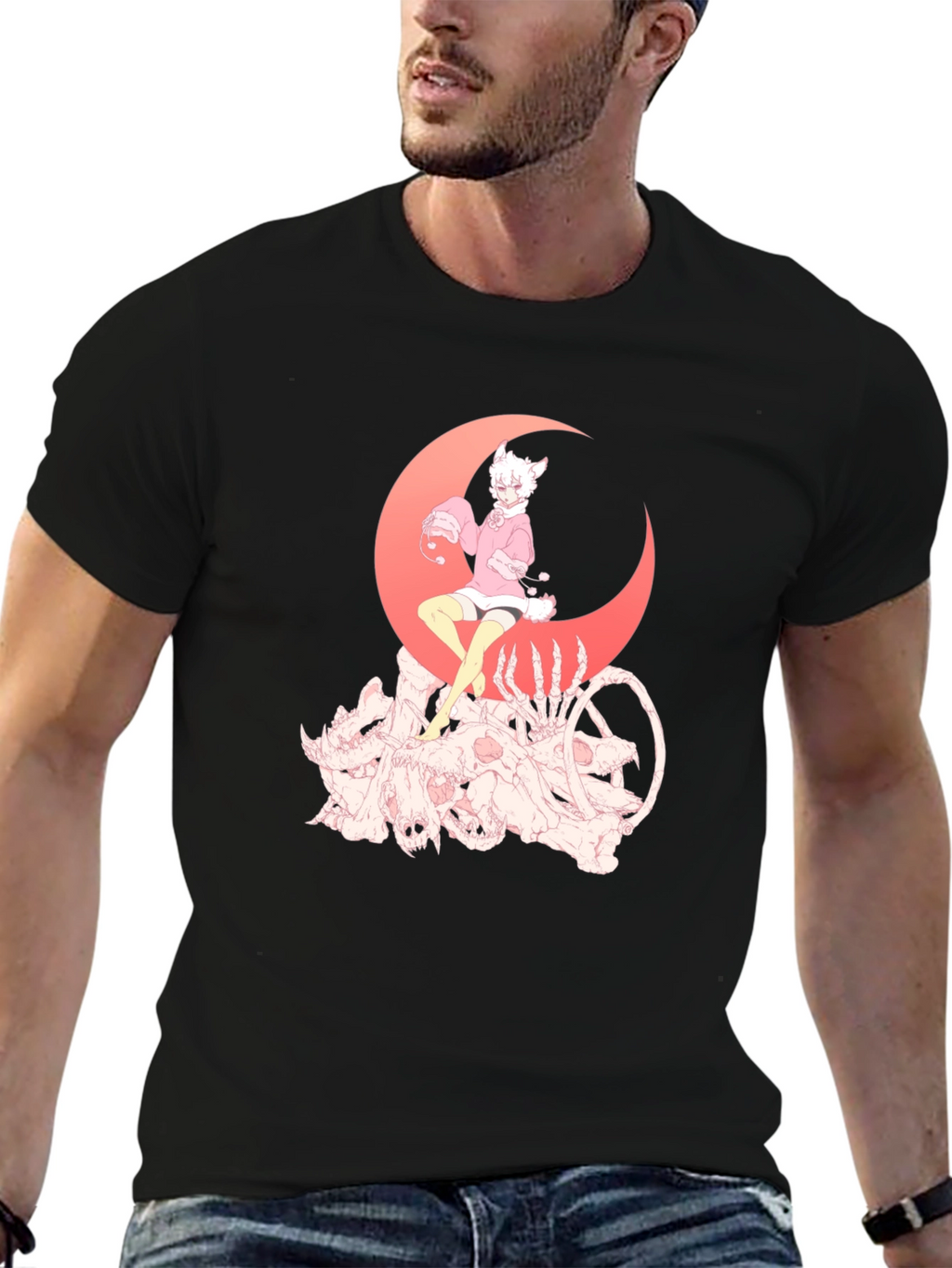 Gothic Anime T-Shirt - Moon & Skulls