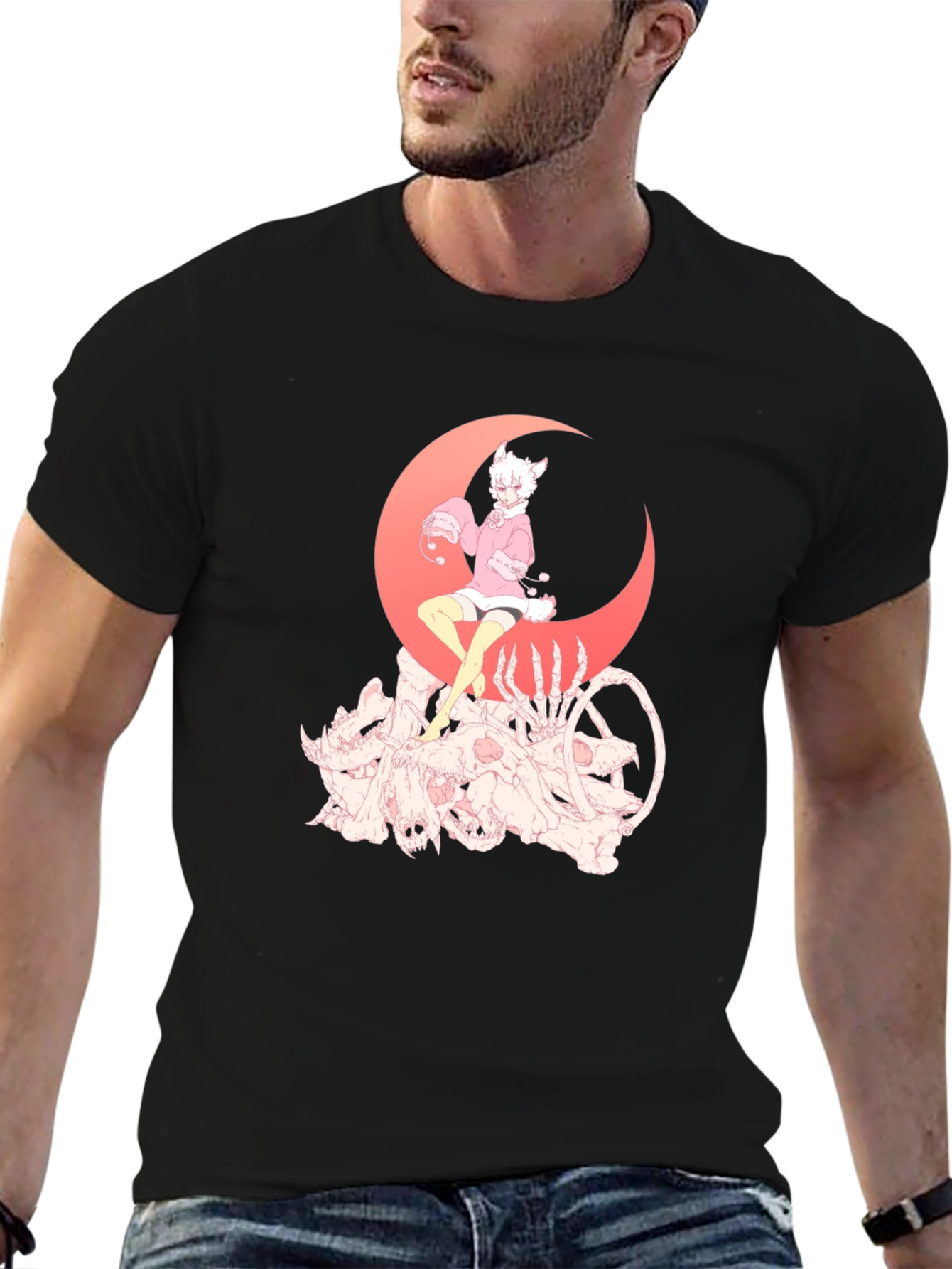 Gothic Anime T-Shirt - Moon & Skulls
